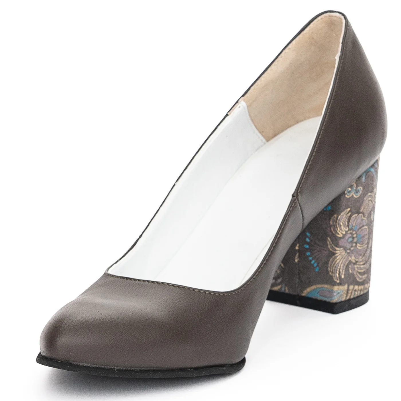 Pantofi dama din piele naturala maro cu toc gros 7.5 cm 13930 - Image 3