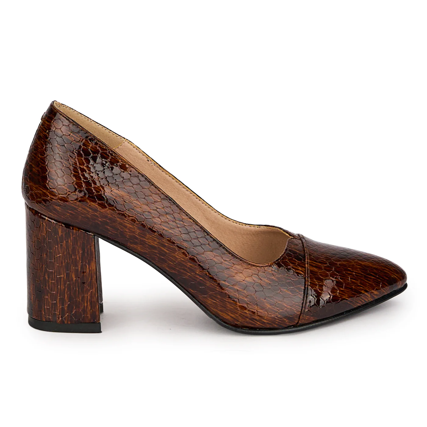 Pantofi dama din piele naturala maro cu toc gros 7.5 cm 18775
