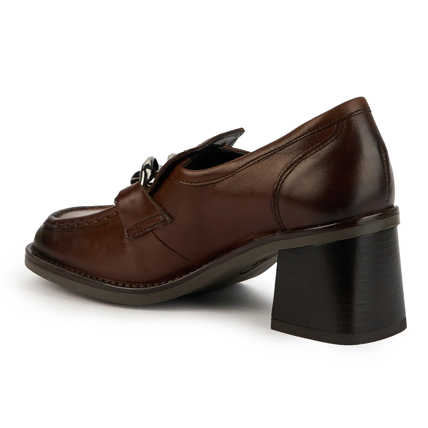Pantofi dama din piele naturala maro cu toc gros 7 cm 14891 - Image 2