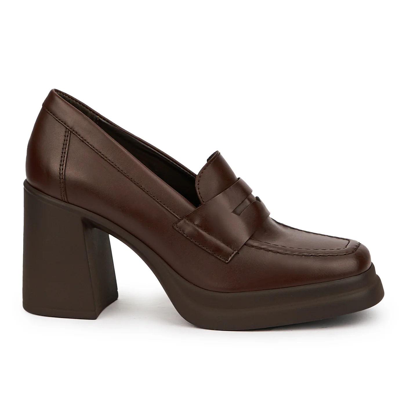 Pantofi dama din piele naturala maro cu toc gros 8.5 cm 14545