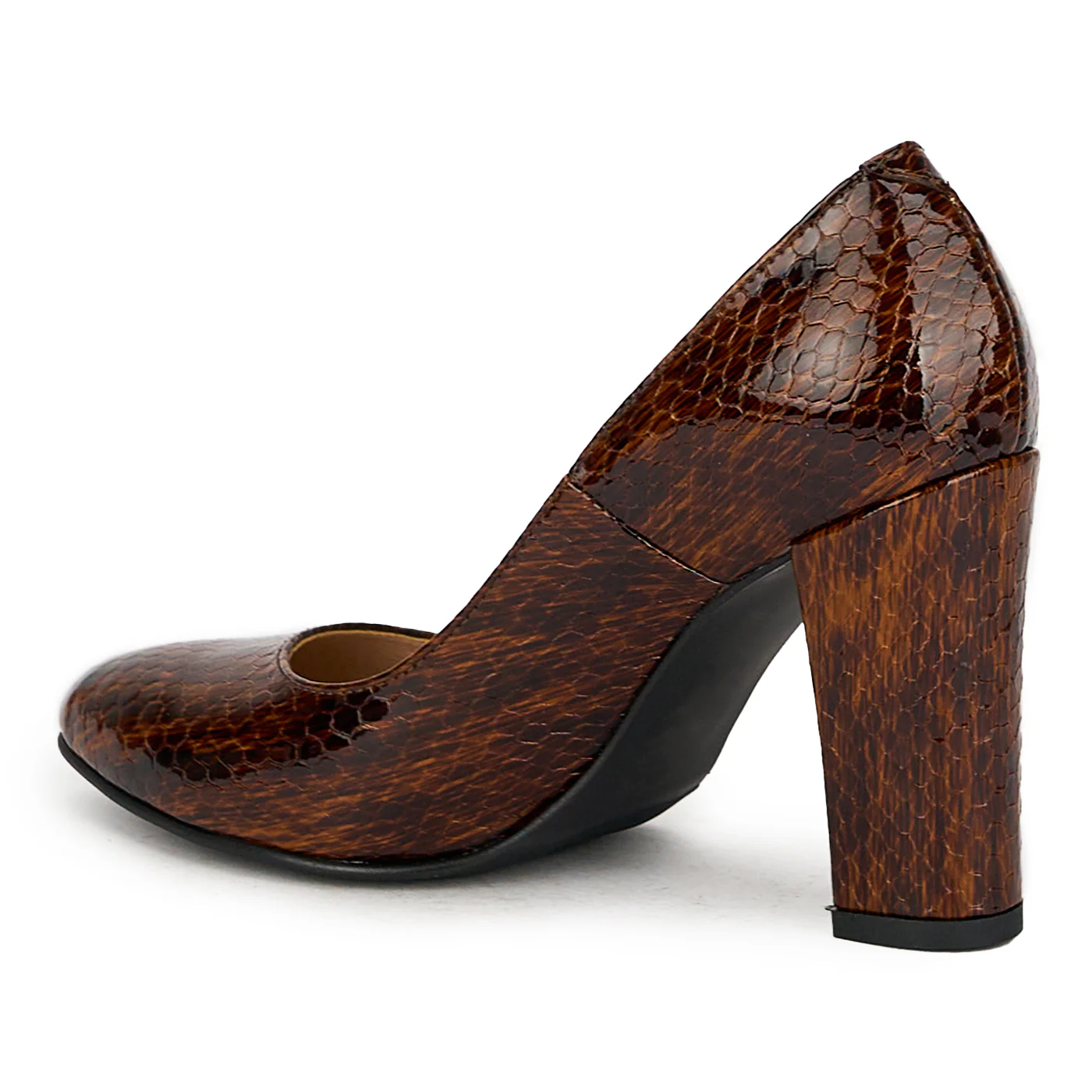 Pantofi dama din piele naturala maro, model sarpe cu toc gros 17583 - Image 2