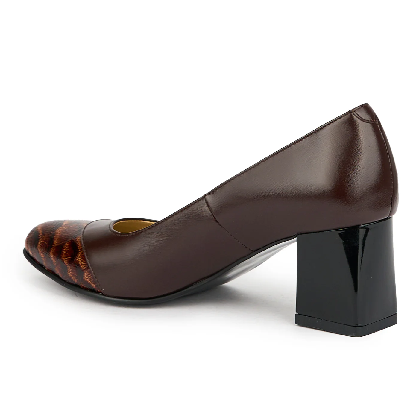 Pantofi dama din piele naturala maronie cu toc gros 7 cm 15030 - Image 2