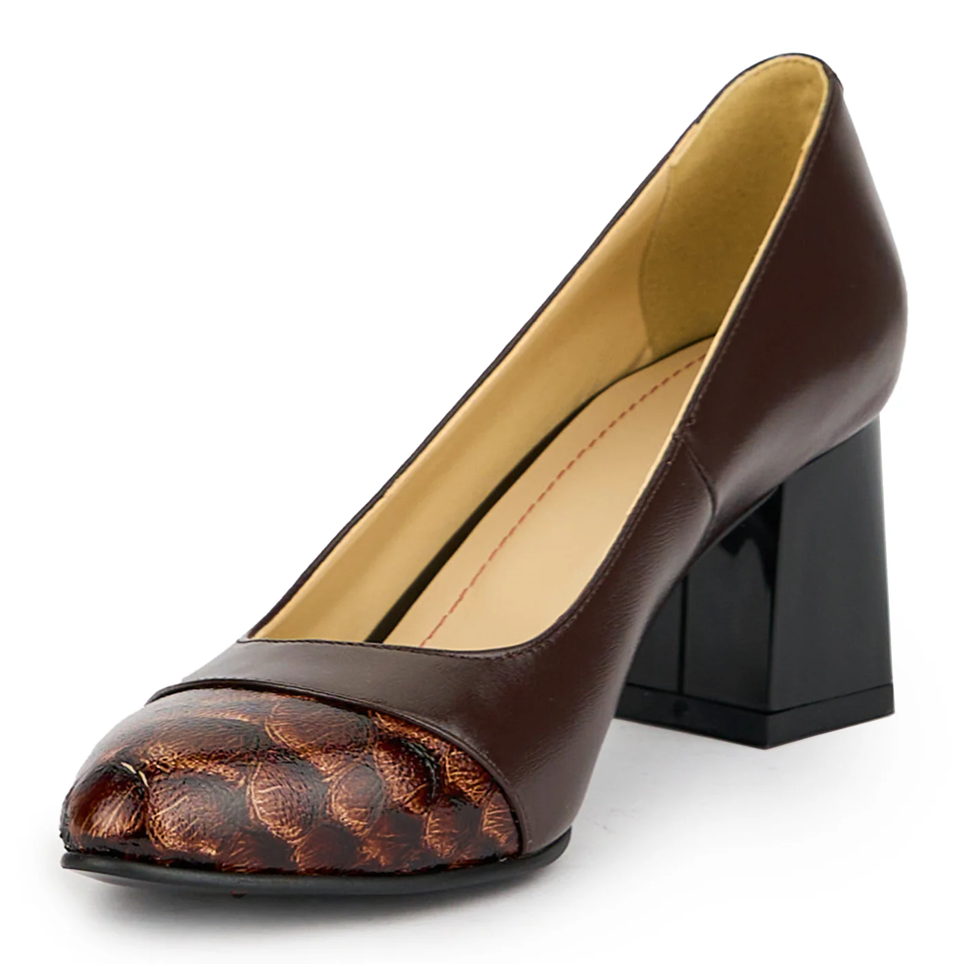 Pantofi dama din piele naturala maronie cu toc gros 7 cm 15030 - Image 3
