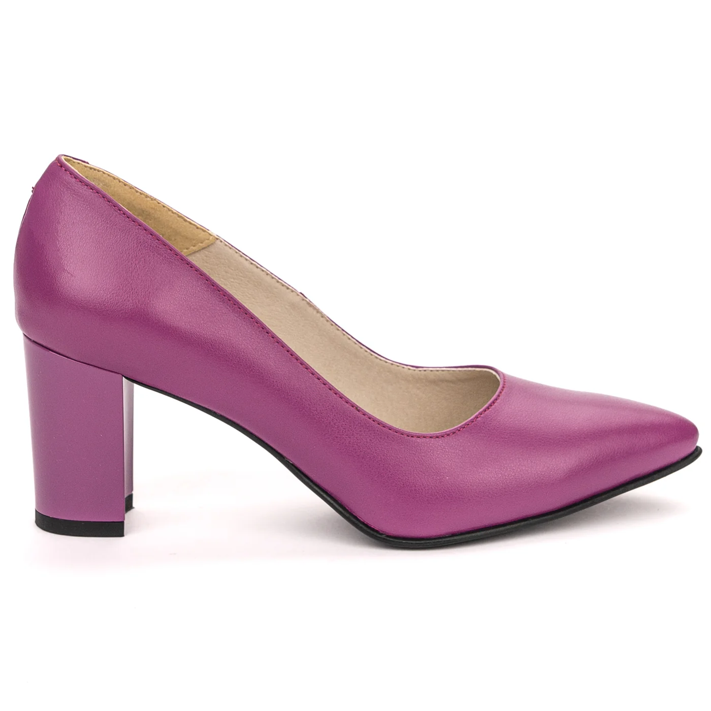 Pantofi dama din piele naturala mov cu toc gros 13591