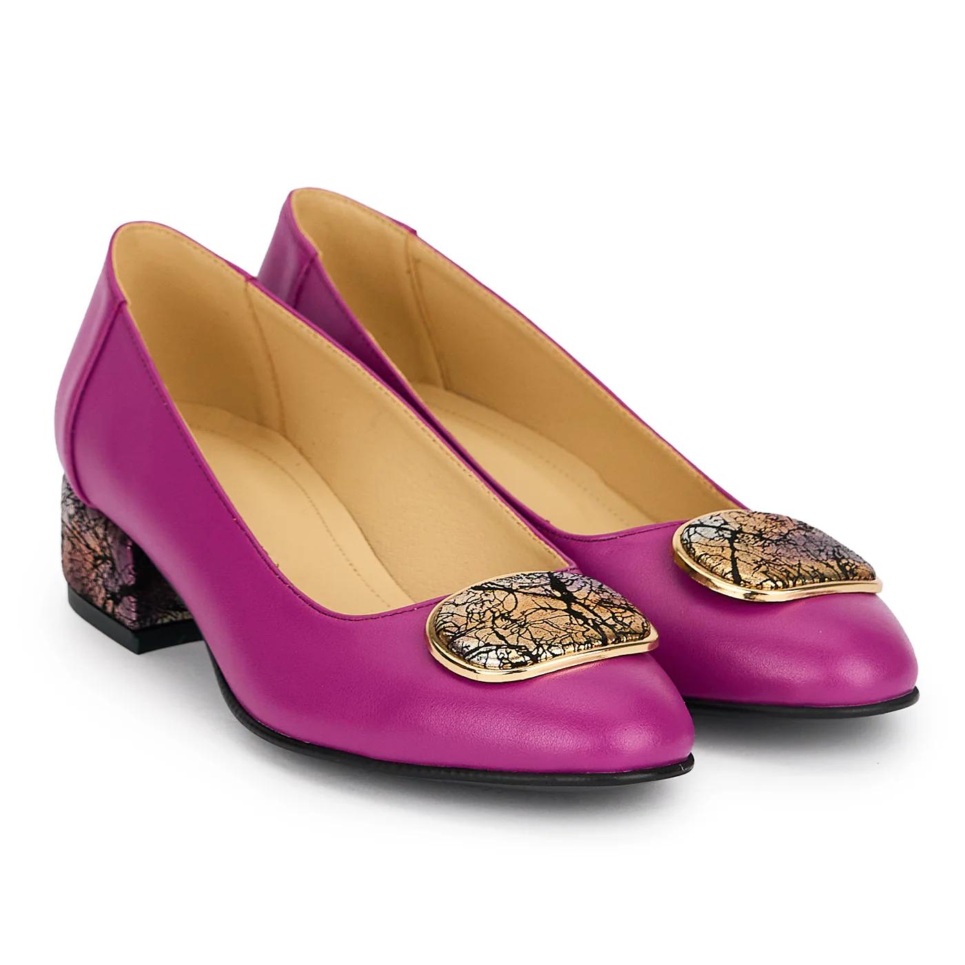 Pantofi dama din piele naturala mov cu toc gros 3.5 cm 19172 - Image 4