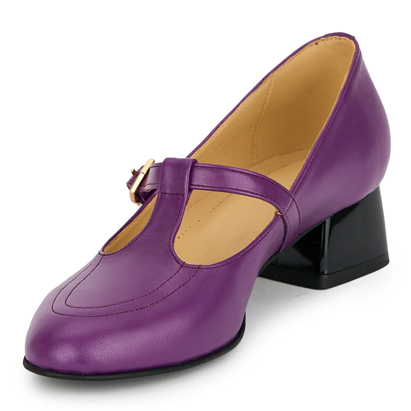 Pantofi dama din piele naturala mov cu toc gros 4 cm 19304 - Image 3