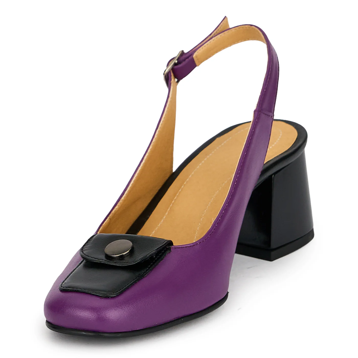 Pantofi dama din piele naturala mov cu toc gros 5.5 cm 19843 - Image 3