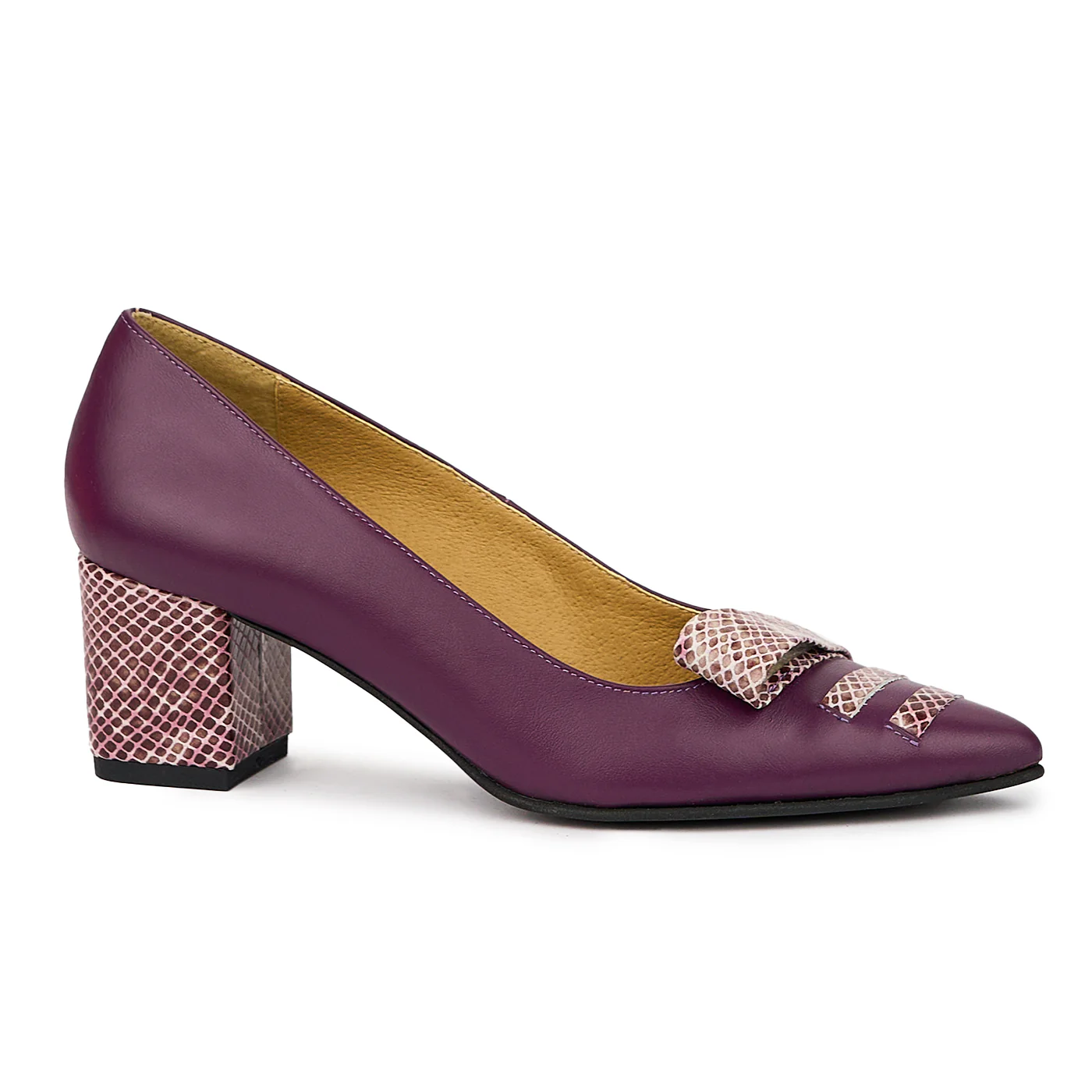 Pantofi dama din piele naturala mov cu toc gros 6 cm 14421