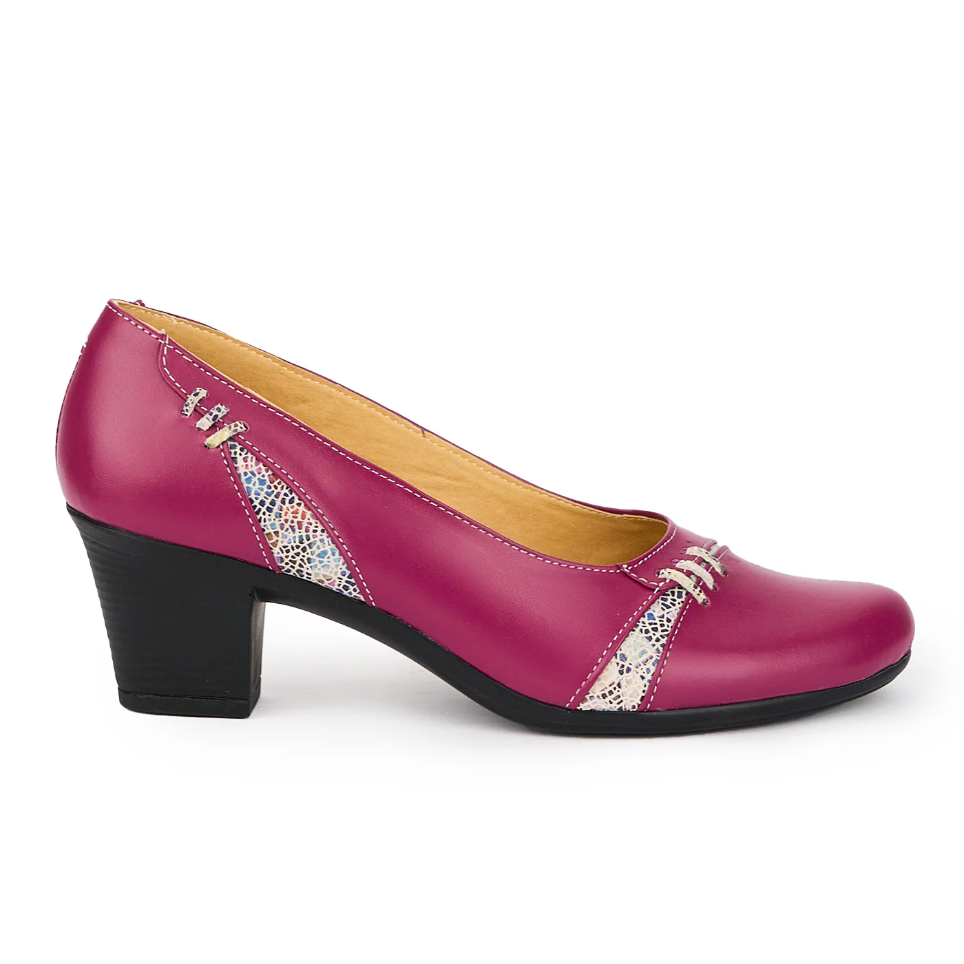 Pantofi dama din piele naturala mov cu toc gros 6 cm 15426