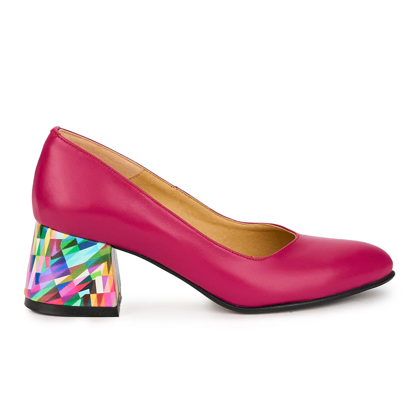 Pantofi dama din piele naturala mov cu toc gros 6 cm 15982