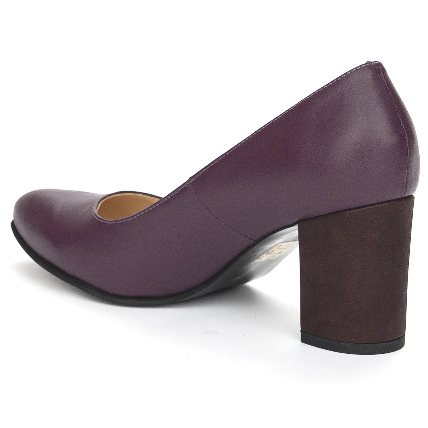 Pantofi dama din piele naturala mov cu toc gros 7.5 cm 13902 - Image 2