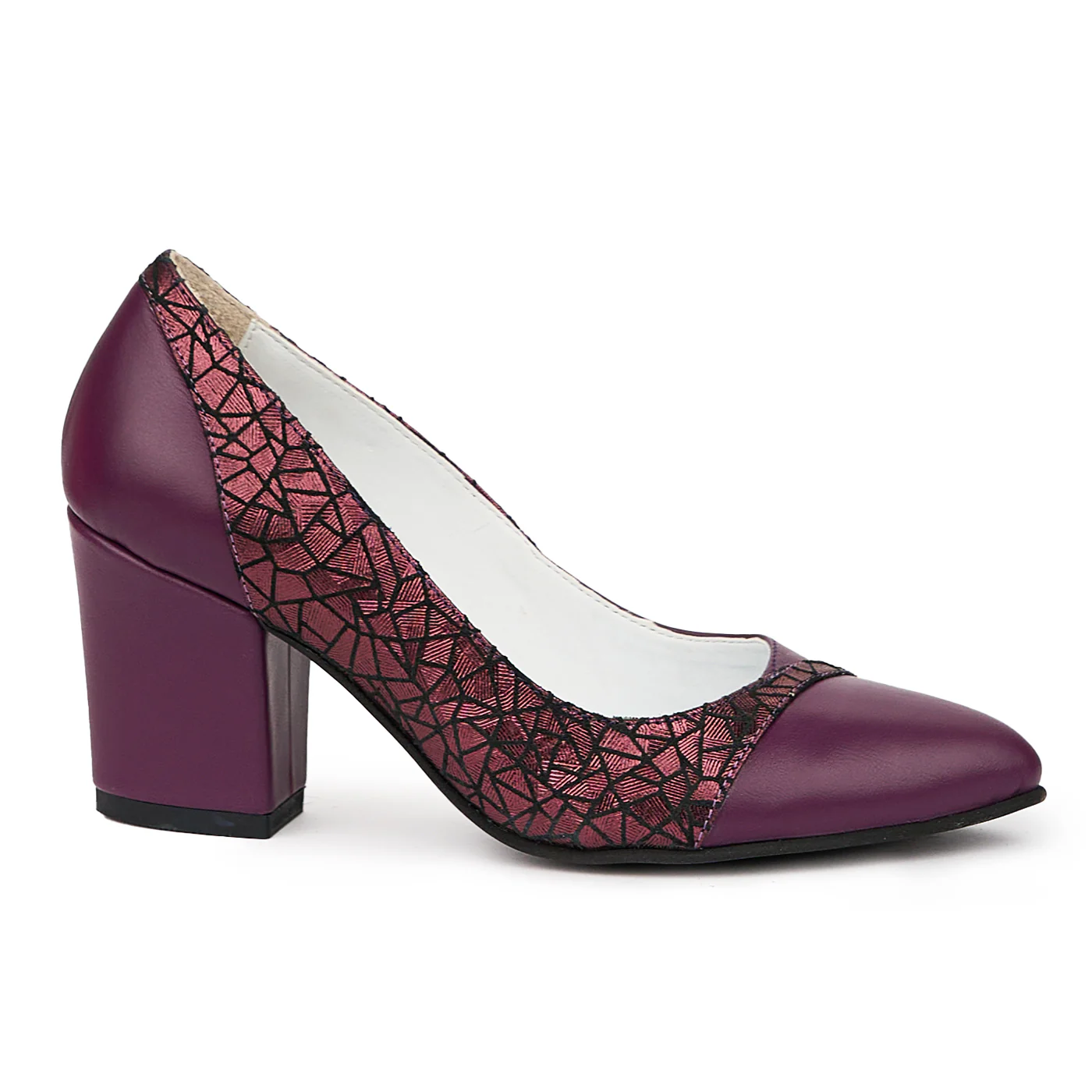 Pantofi dama din piele naturala mov cu toc gros 7.5 cm 14374