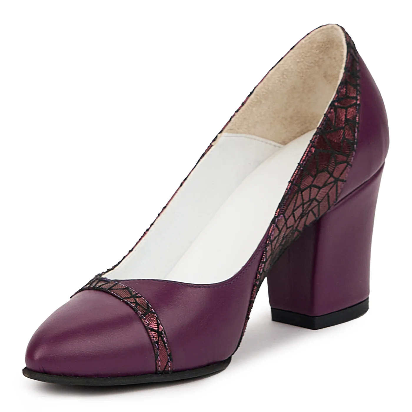 Pantofi dama din piele naturala mov cu toc gros 7.5 cm 14374 - Image 3
