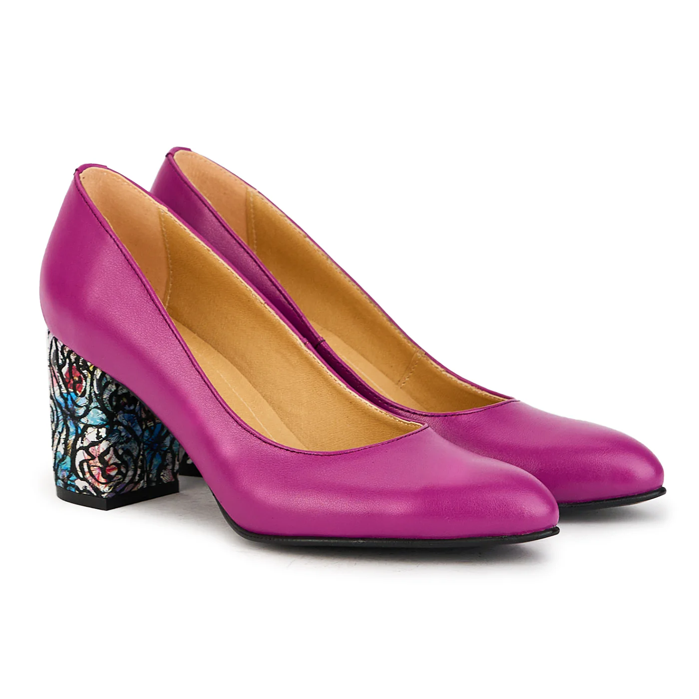 Pantofi dama din piele naturala mov cu toc gros 7.5 cm 17384 - Image 4