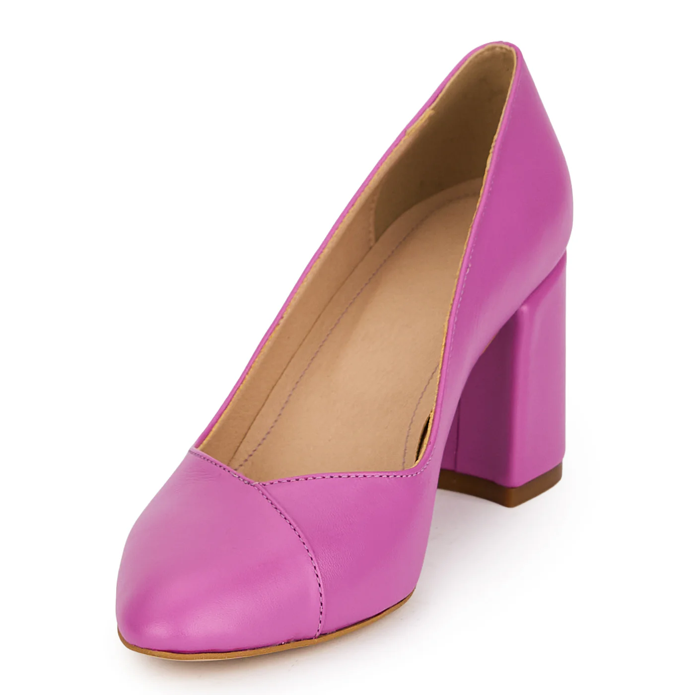 Pantofi damă din piele naturală mov cu toc gros 7.5 cm 19576 - Image 3