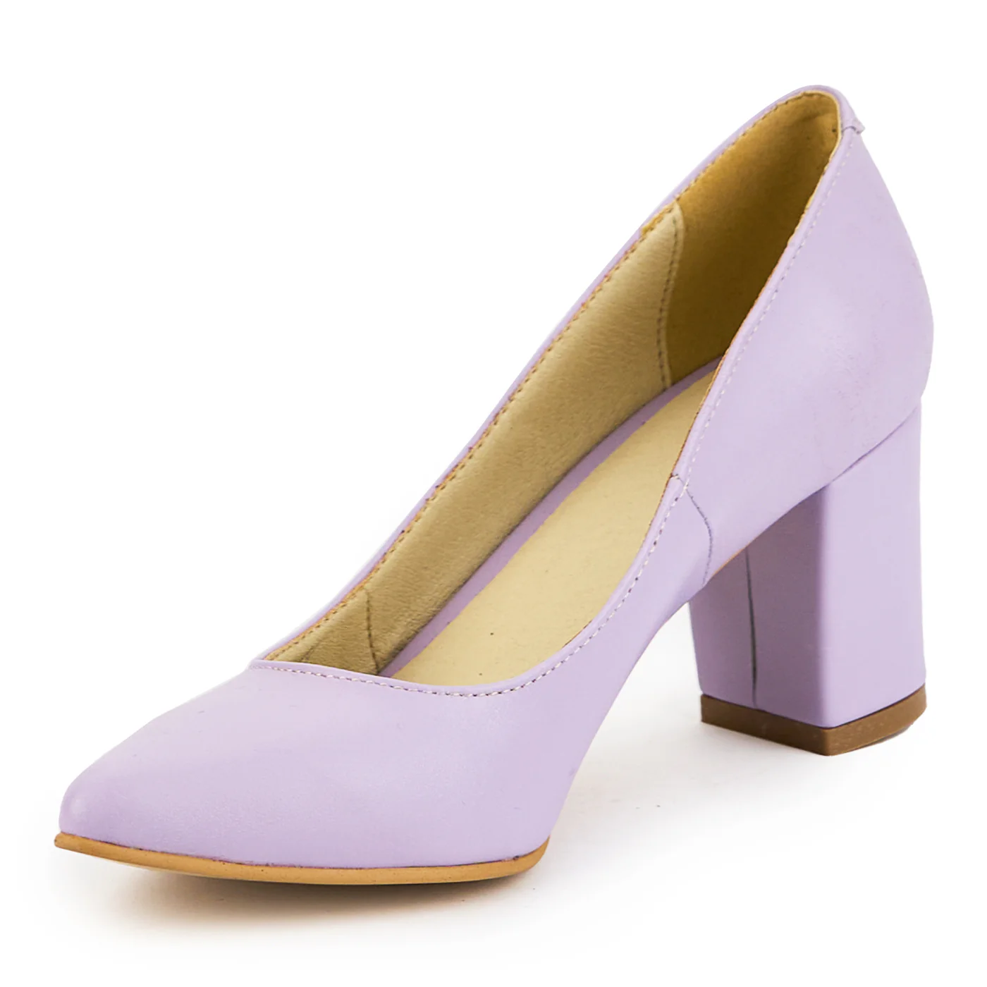 Pantofi dama din piele naturala mov cu toc gros 7 cm 14880 - Image 3