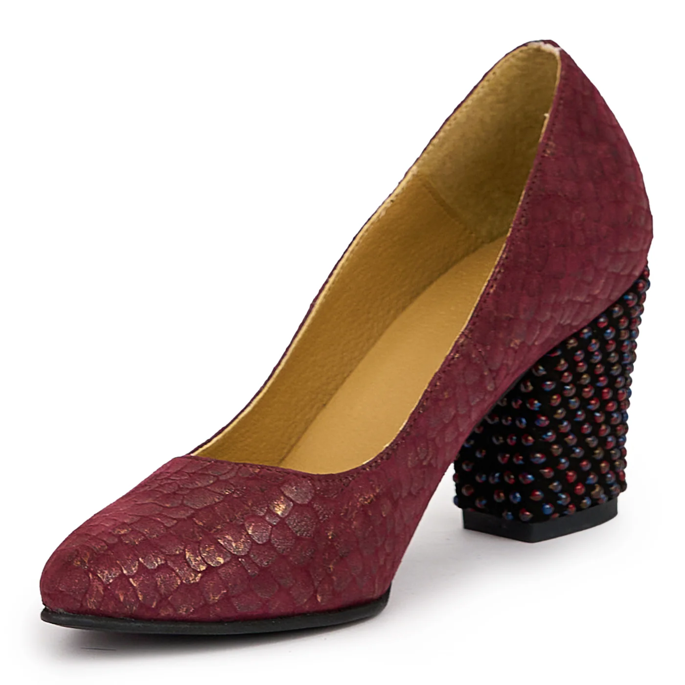 Pantofi dama din piele naturala mov cu toc gros 8 cm 14388 - Image 3