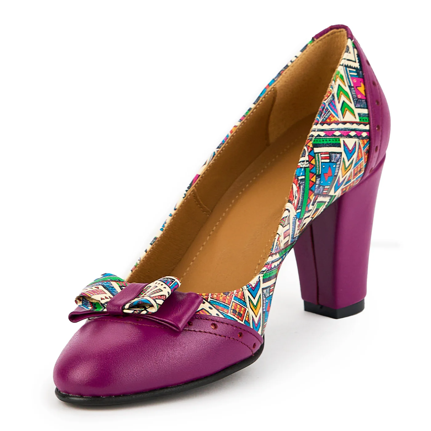 Pantofi dama din piele naturala mov cu toc gros 8 cm 14861 - Image 3