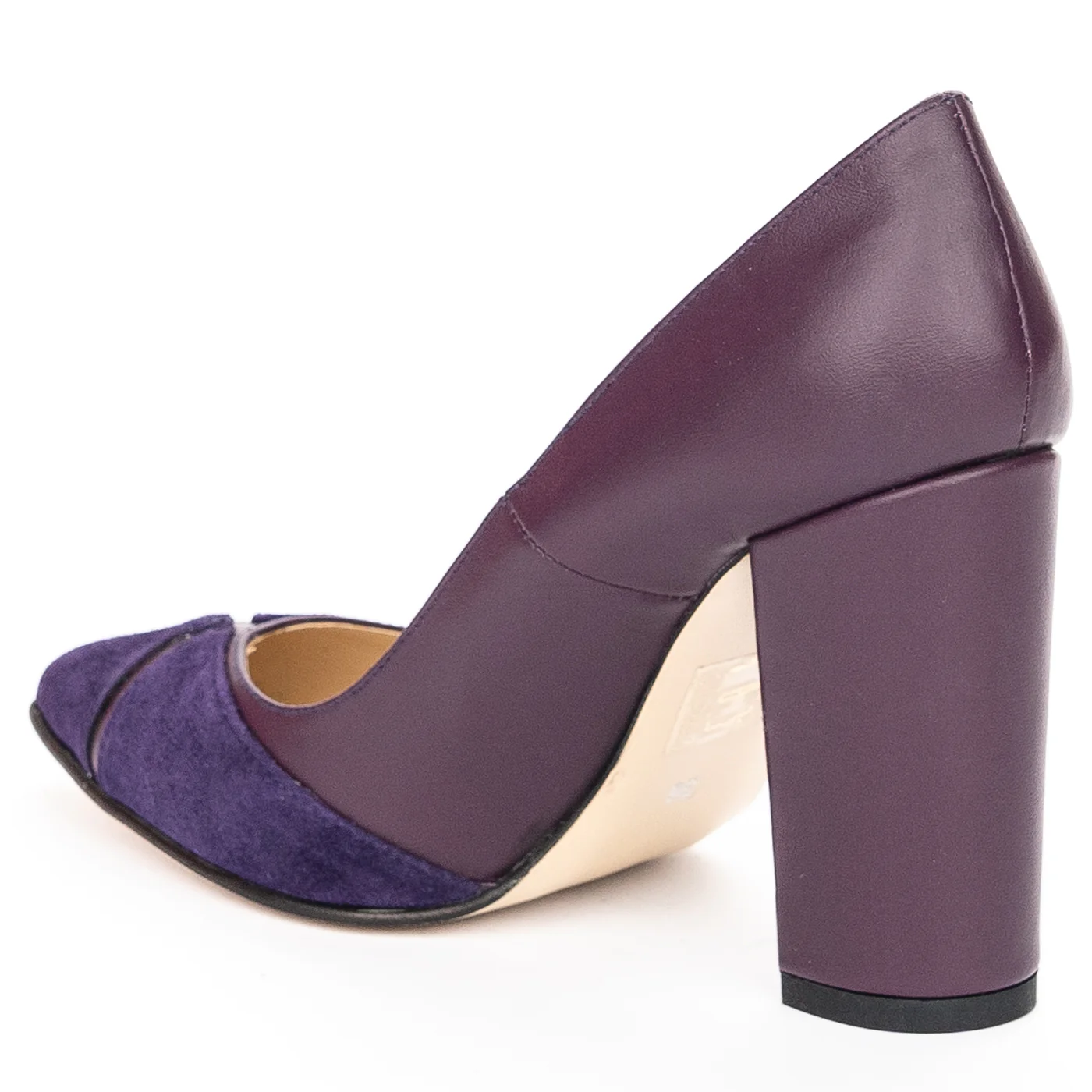 Pantofi dama din piele naturala mov cu toc gros 9.5 cm 13939 - Image 2