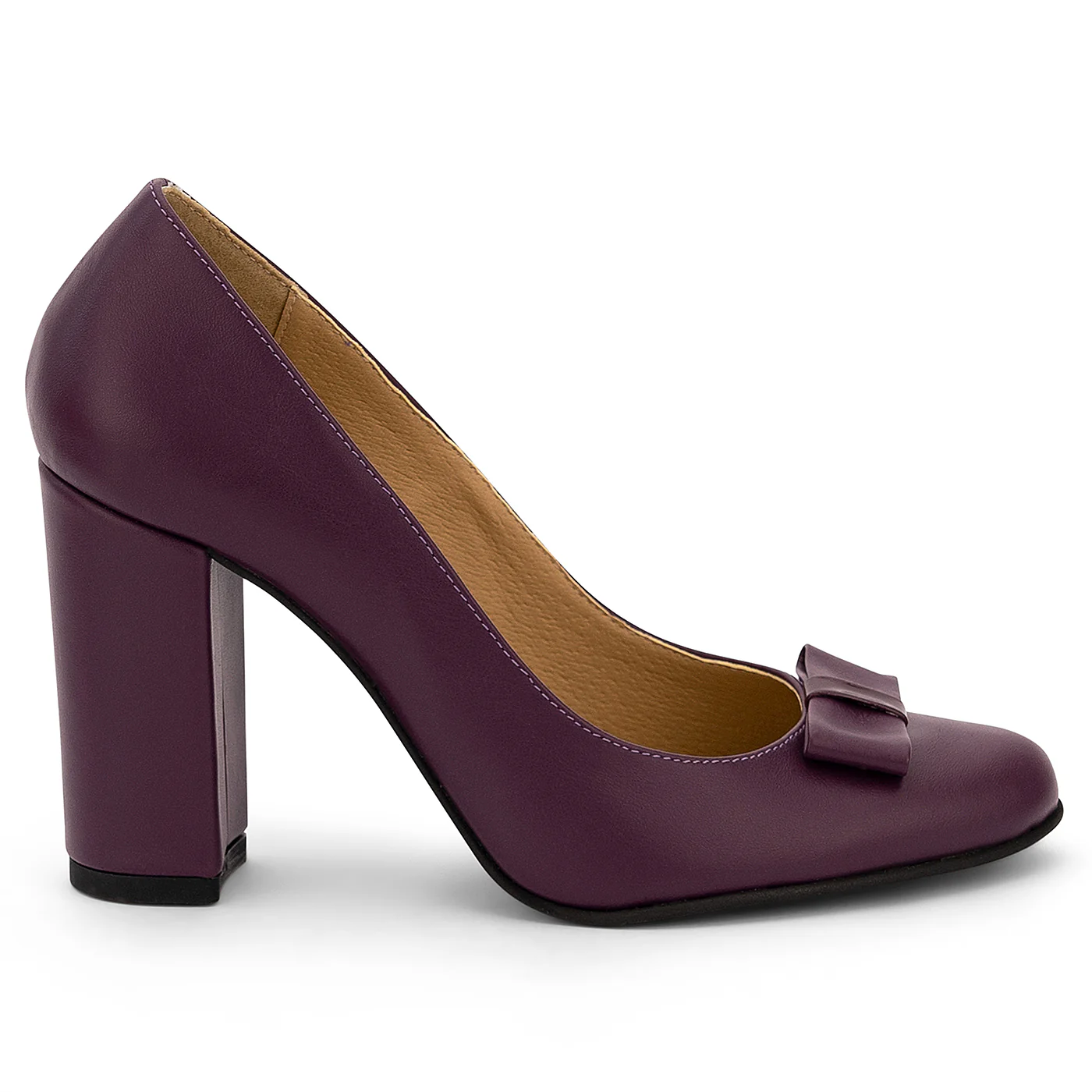 Pantofi dama din piele naturala mov cu toc gros 9 cm 14191