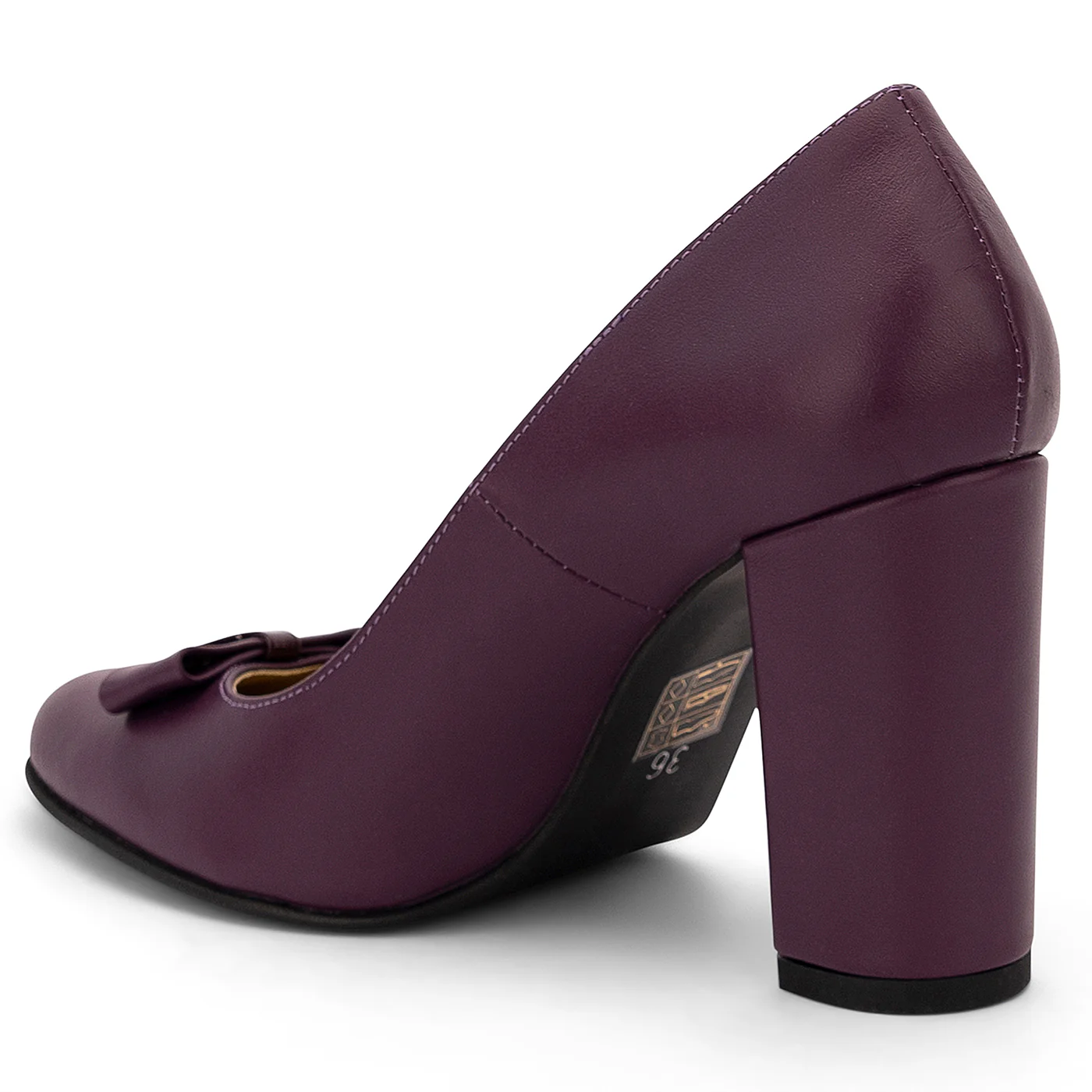Pantofi dama din piele naturala mov cu toc gros 9 cm 14191 - Image 2