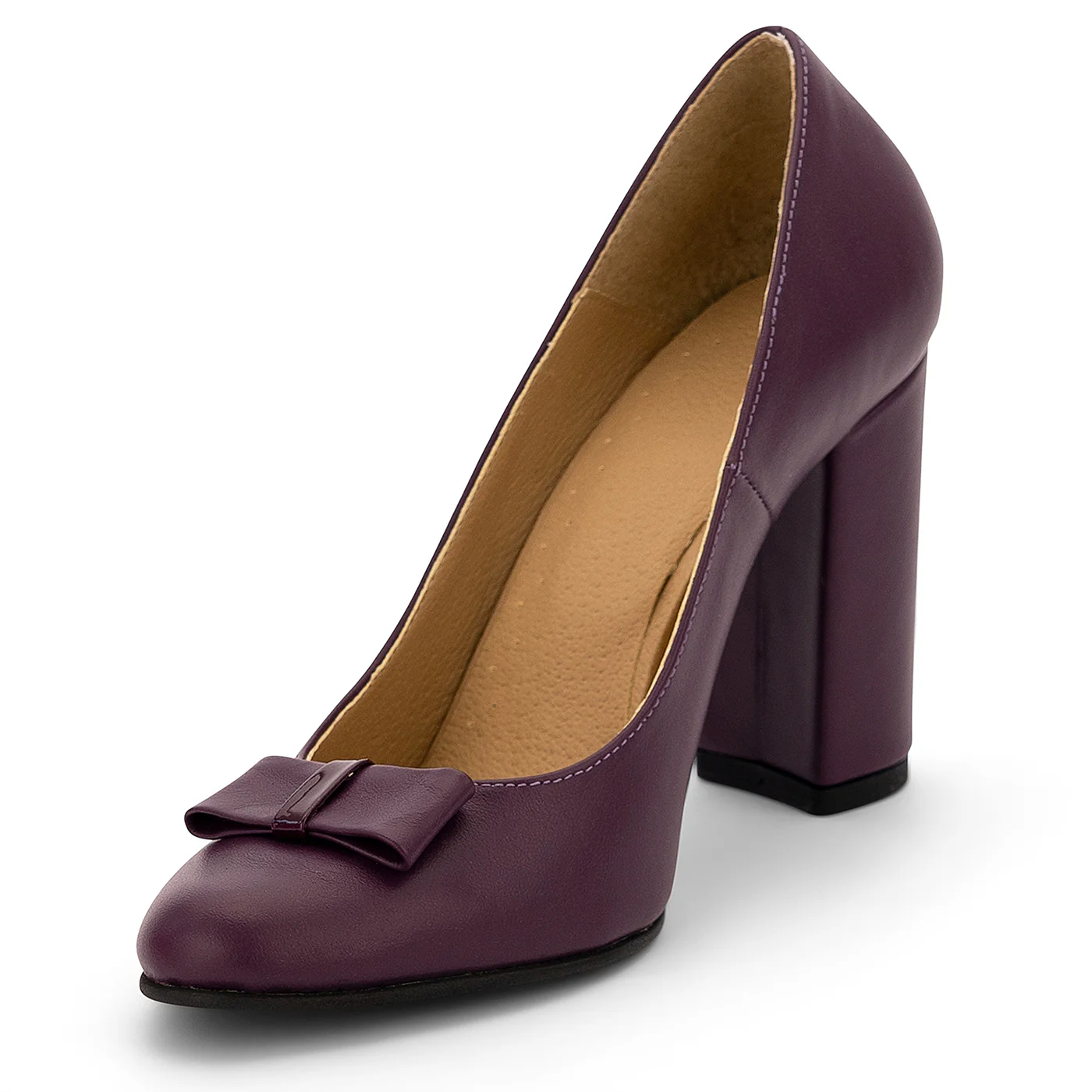 Pantofi dama din piele naturala mov cu toc gros 9 cm 14191 - Image 3