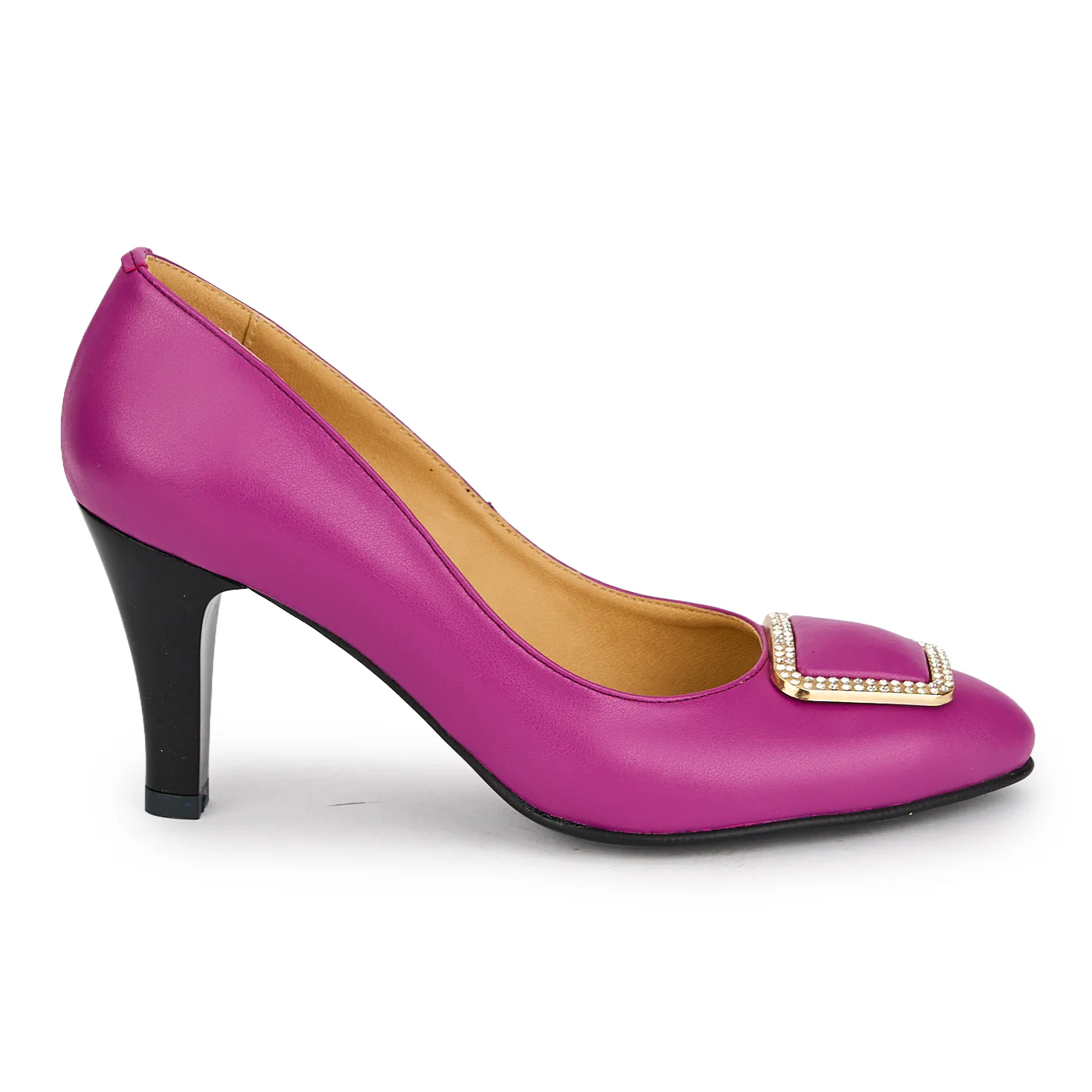 Pantofi damă din piele naturală mov cu toc subtire 8 cm 19640