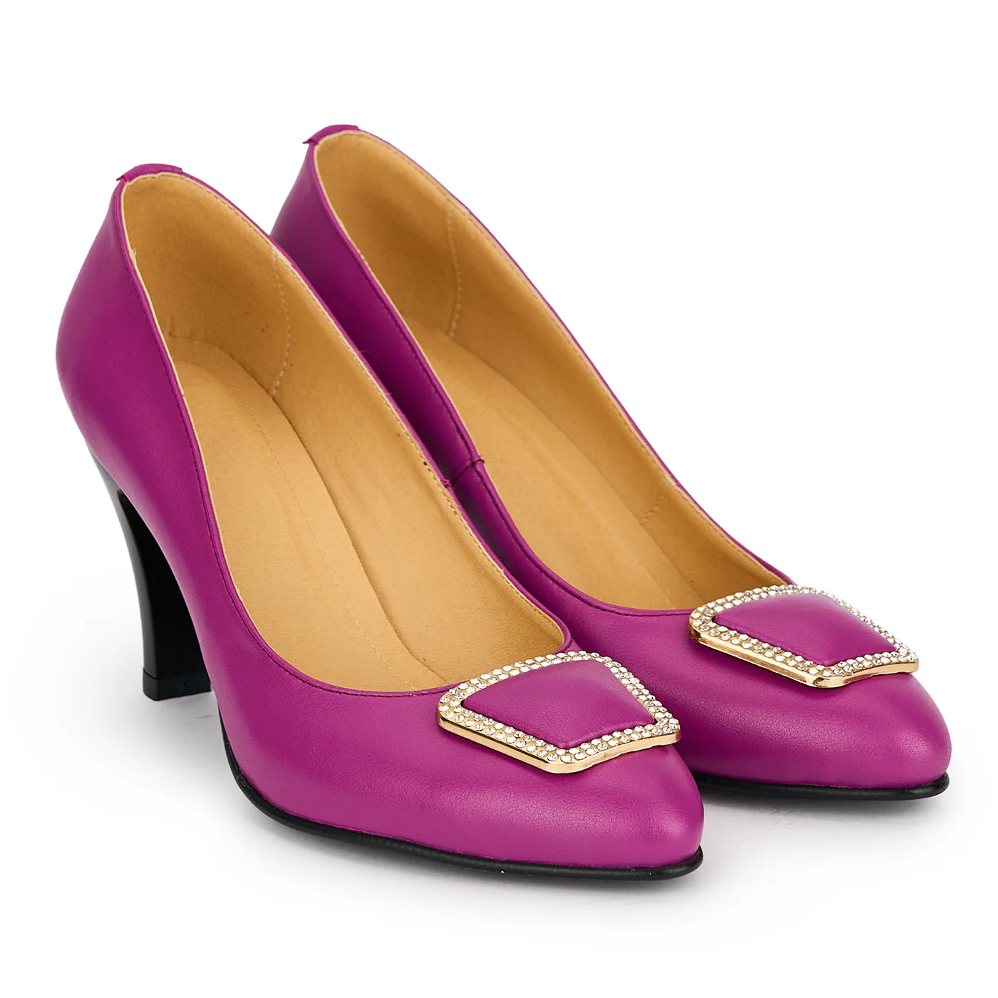Pantofi damă din piele naturală mov cu toc subtire 8 cm 19640 - Image 4