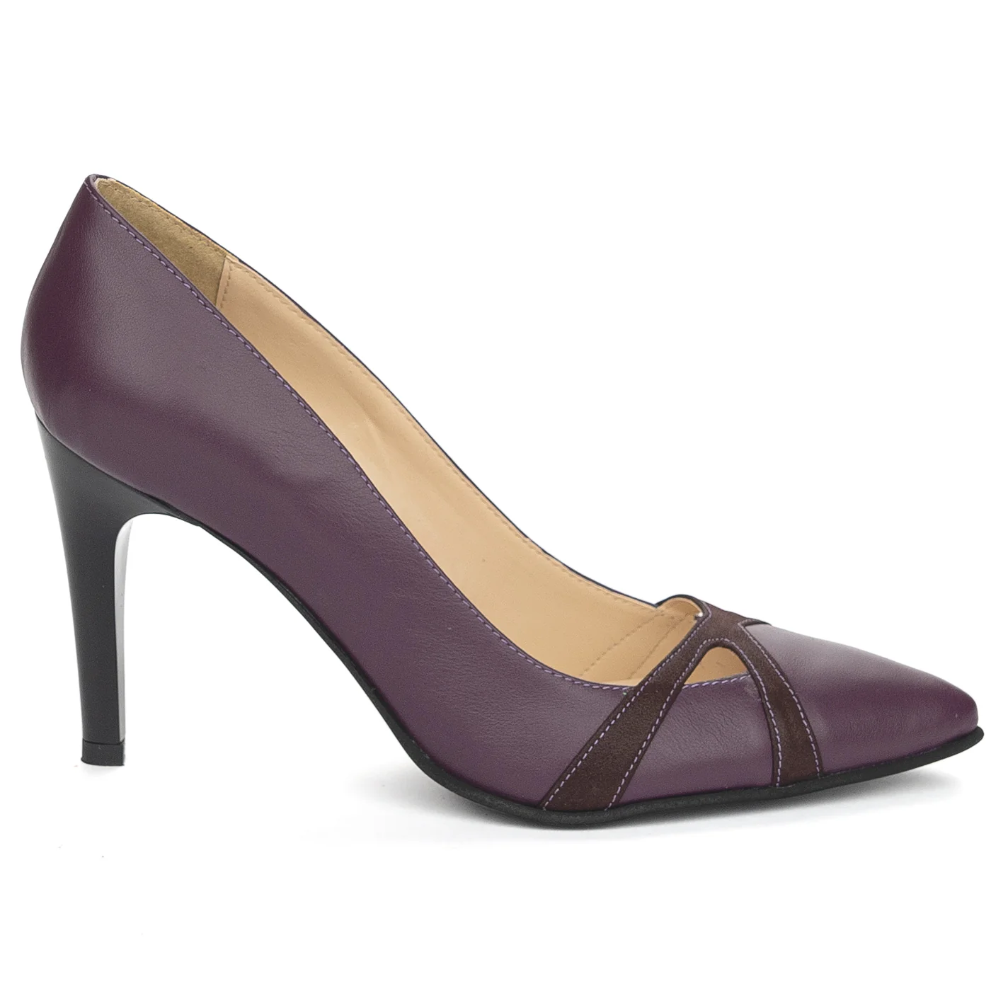 Pantofi dama din piele naturala mov cu toc subtire 9 cm 13893