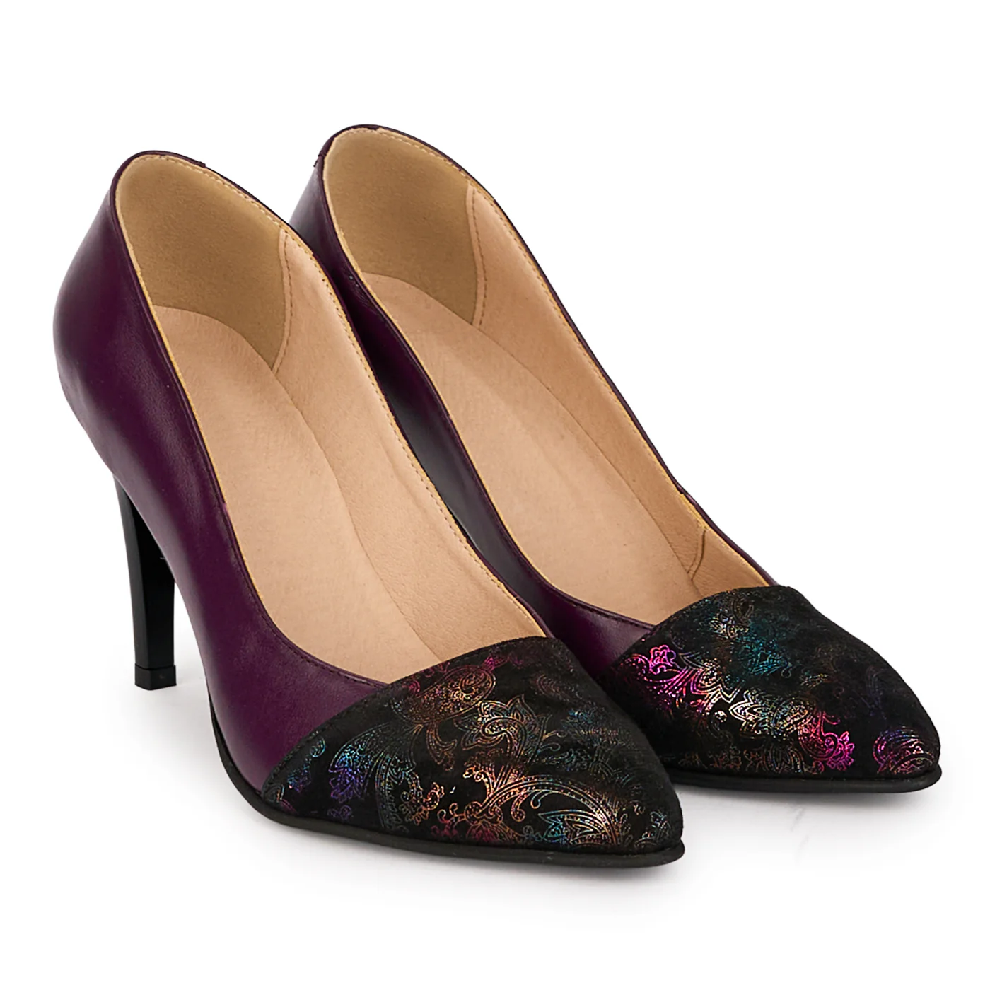 Pantofi dama din piele naturala mov cu toc subtire 9 cm 18500 - Image 4