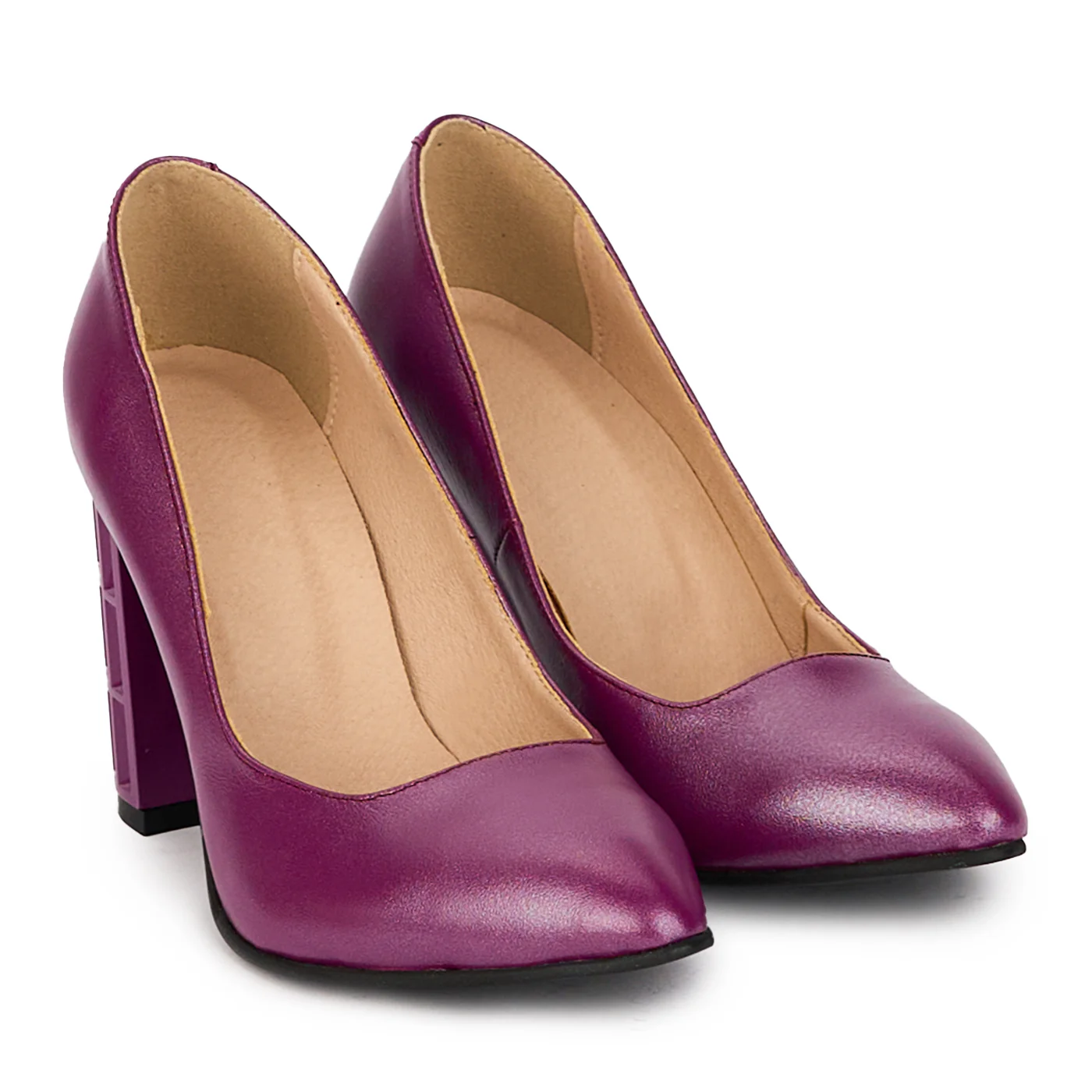 Pantofi dama din piele naturala mov sidef cu toc gros 9 cm 18323 - Image 4