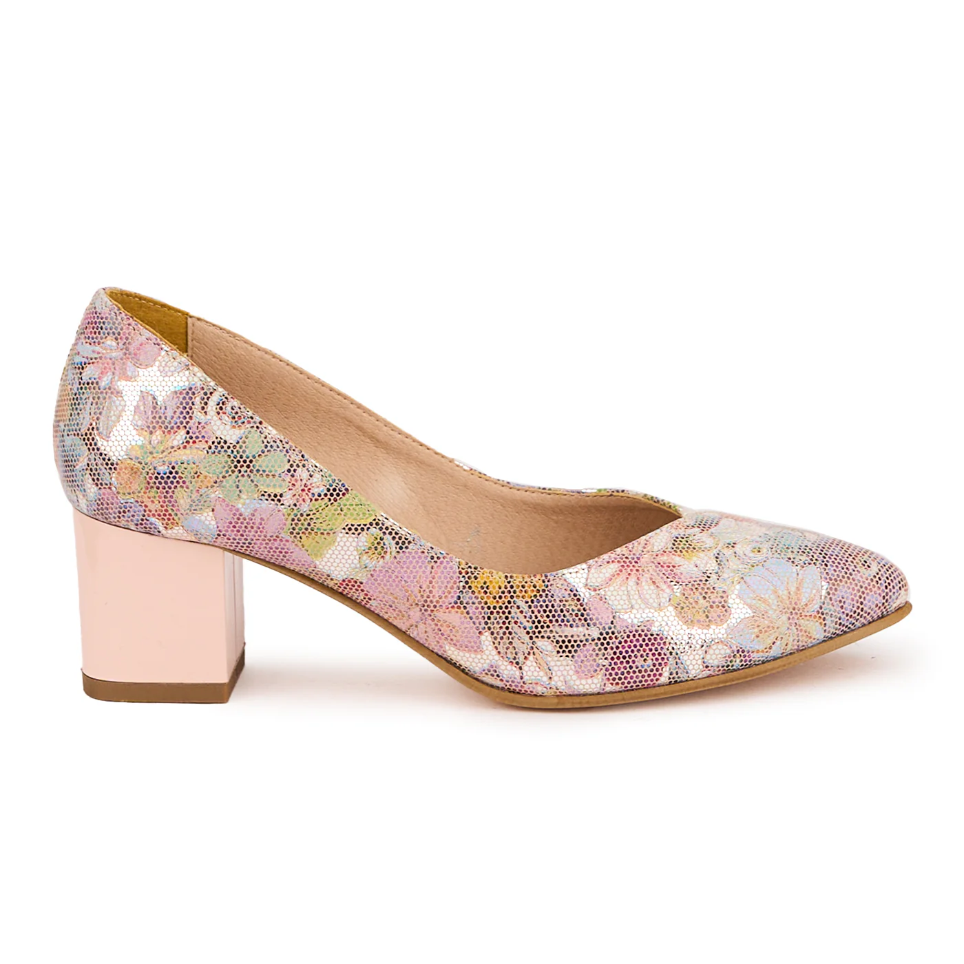 Pantofi dama din piele naturala multicolor cu toc gros 5.5 cm 16729