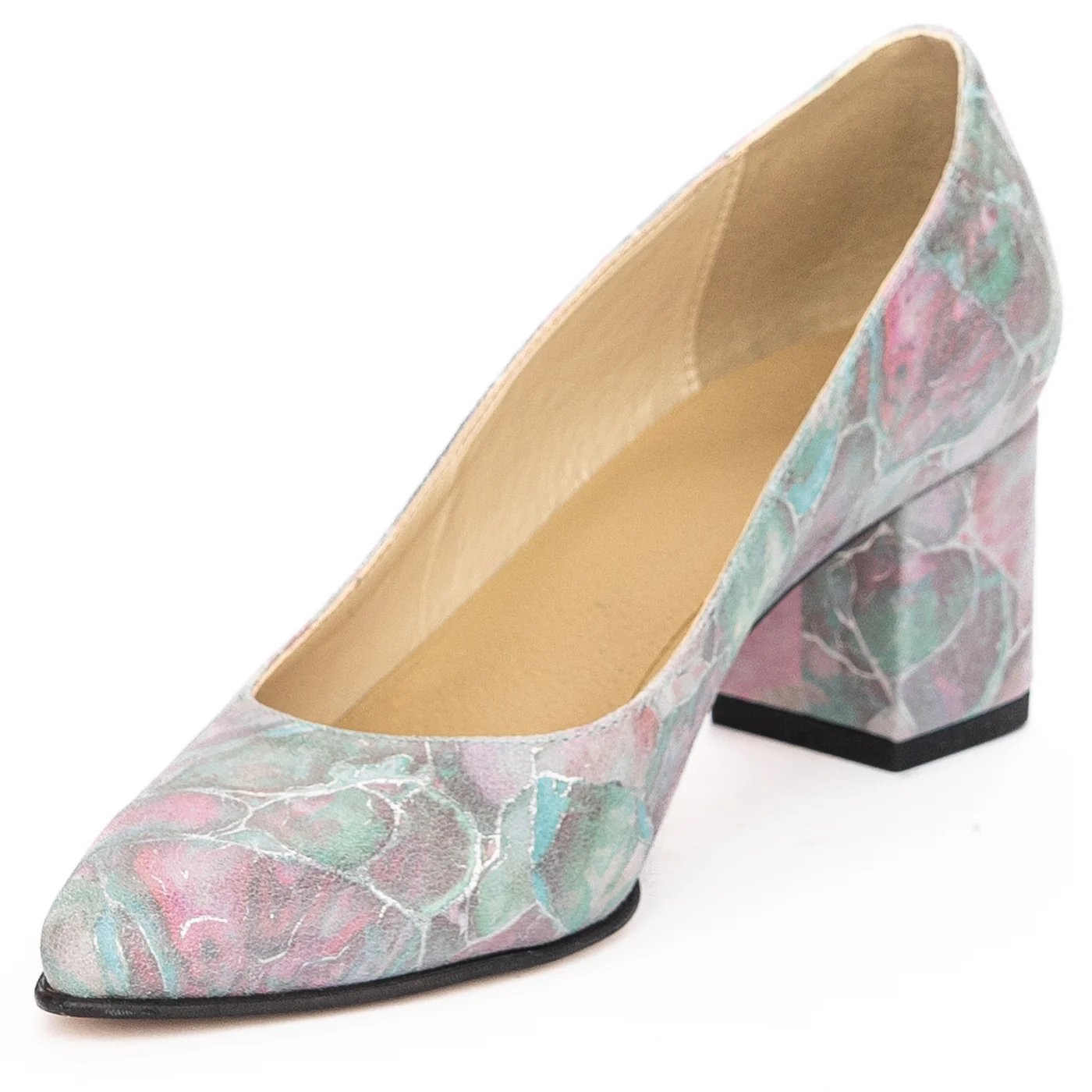 Pantofi dama din piele naturala multicolor cu toc gros 6 cm 13949 - Image 3