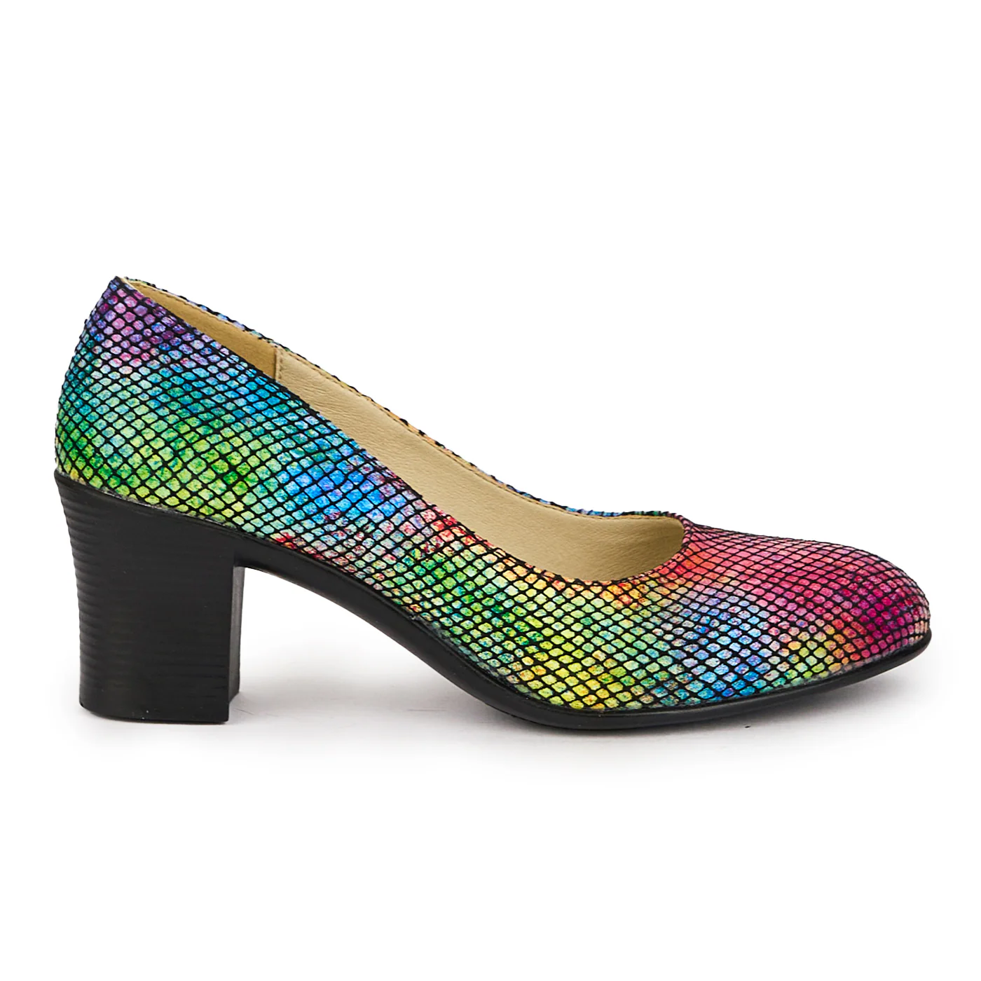 Pantofi dama din piele naturala multicolor cu toc gros 6 cm 16040
