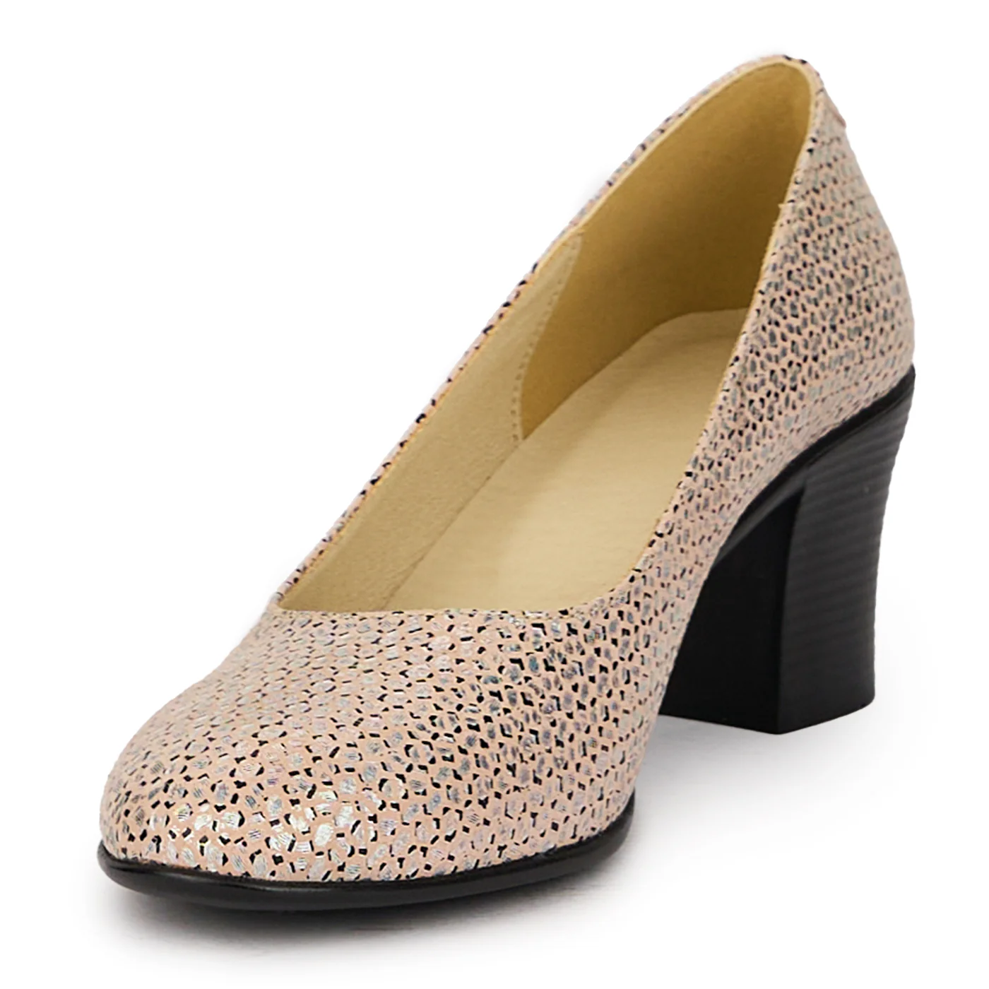 Pantofi dama din piele naturala multicolor cu toc gros 6 cm 16046 - Image 3