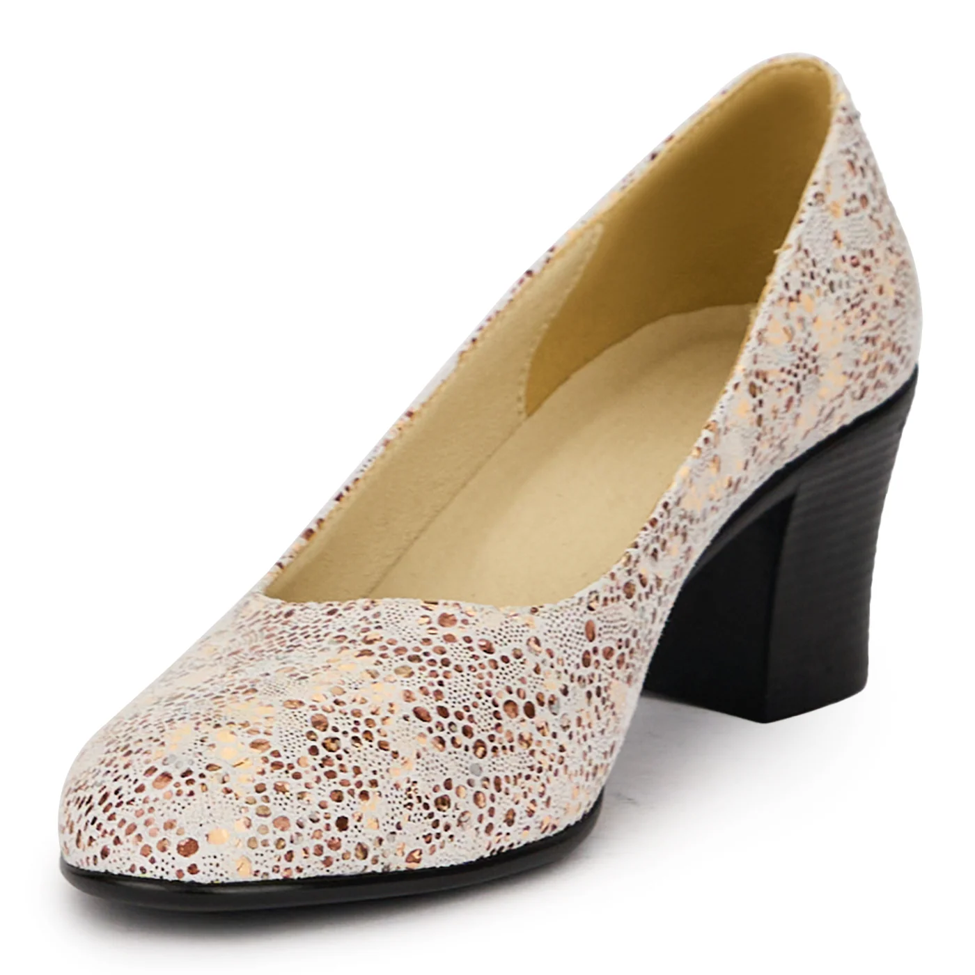 Pantofi dama din piele naturala multicolor cu toc gros 6 cm 16049 - Image 3