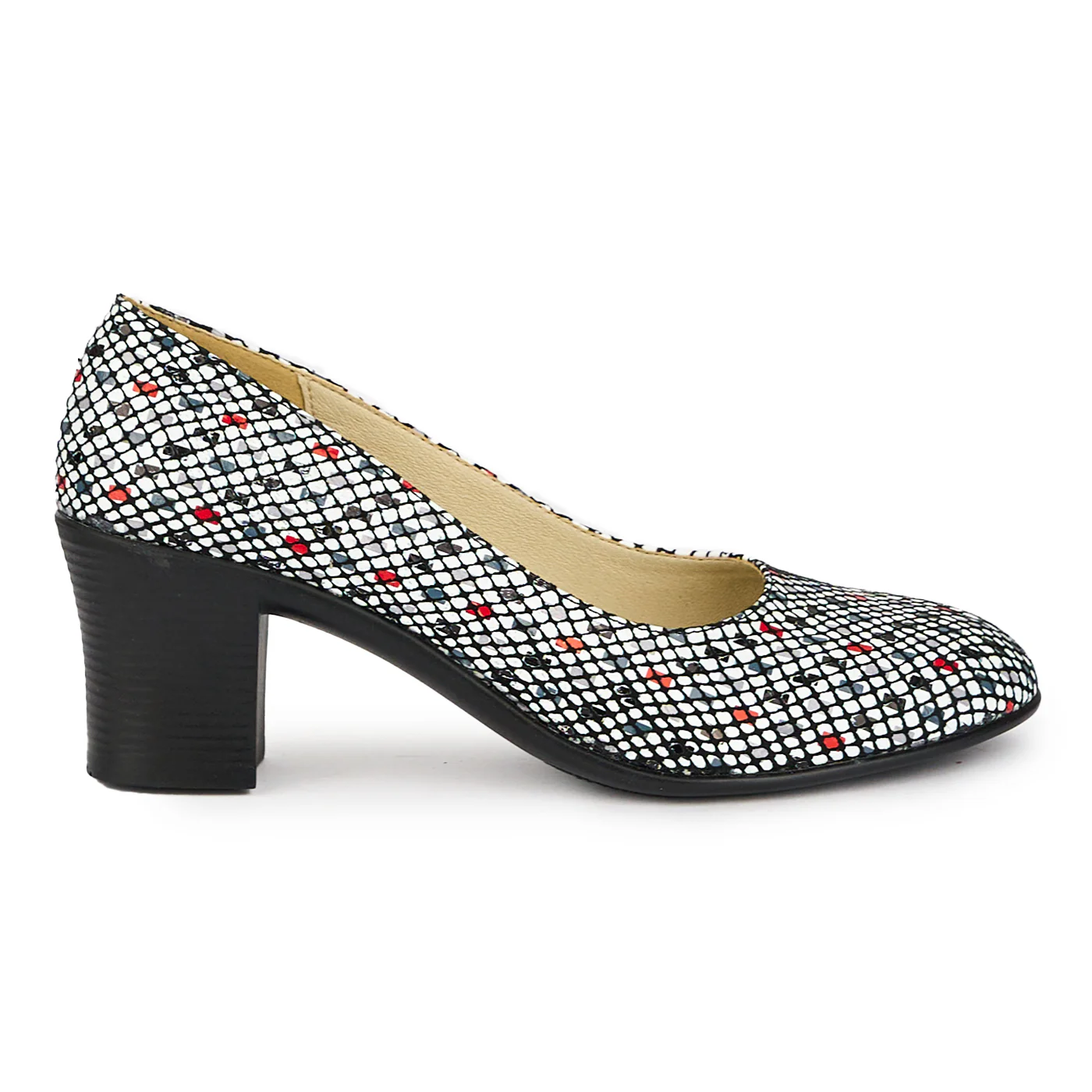 Pantofi dama din piele naturala multicolor cu toc gros 6 cm 16052