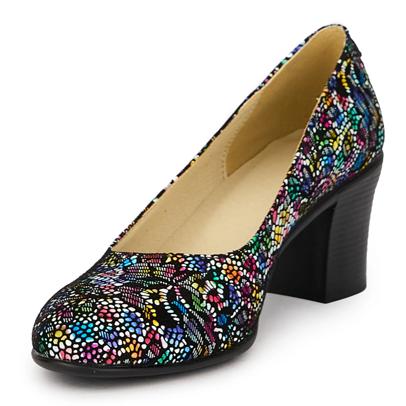 Pantofi dama din piele naturala multicolor cu toc gros 6 cm 16053 - Image 3