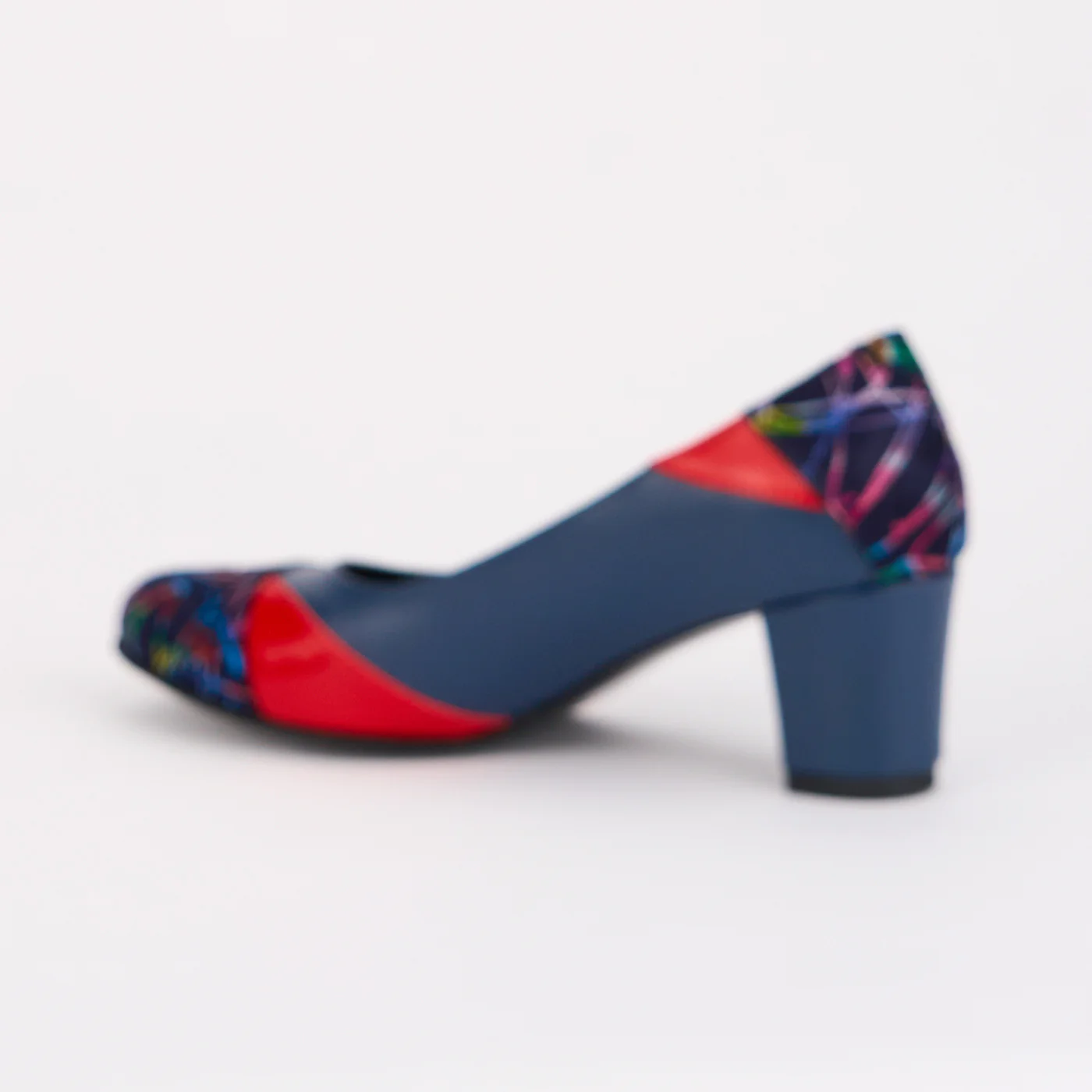 Pantofi dama din piele naturala multicolor cu toc gros 6 cm 16816 - Image 2