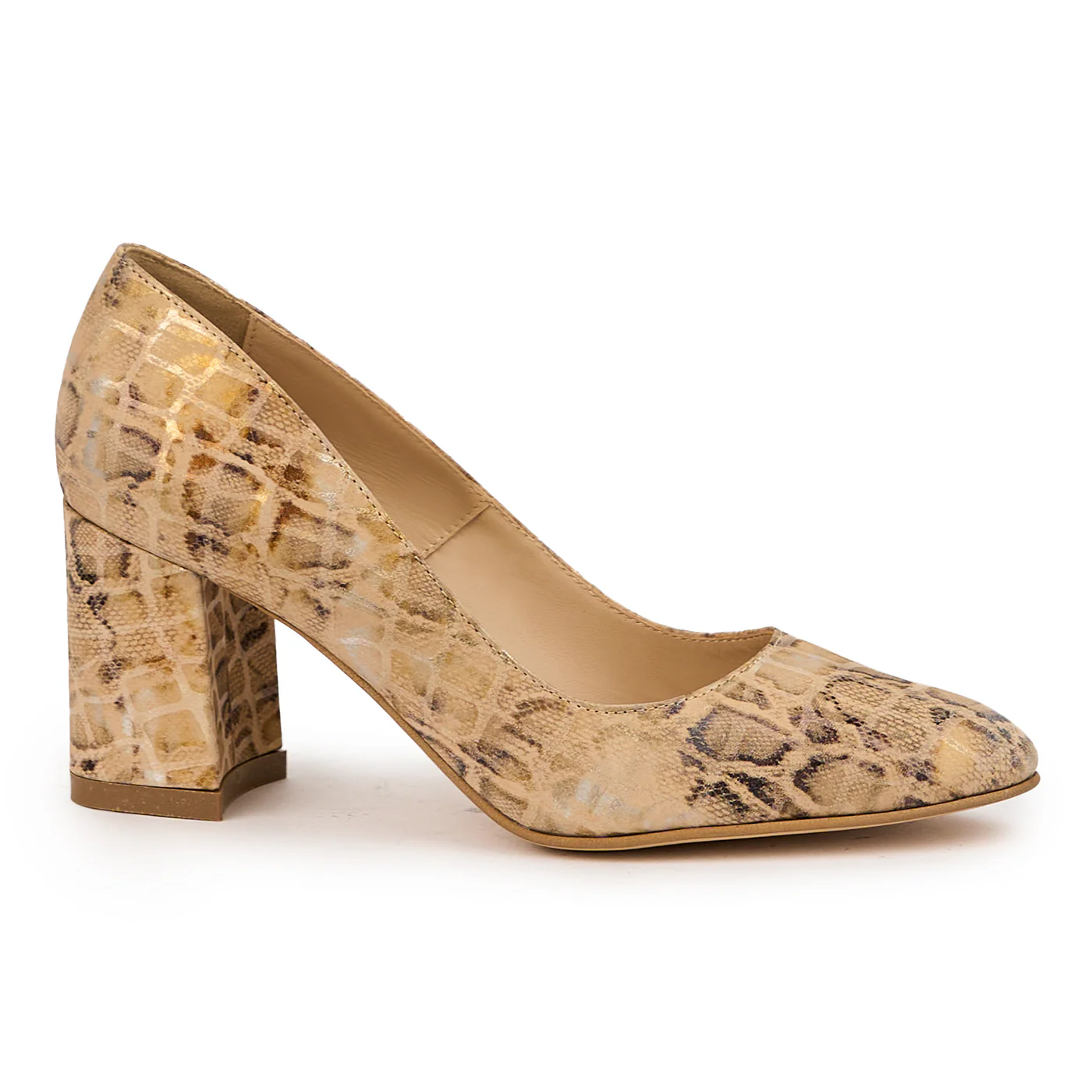 Pantofi dama din piele naturala multicolor cu toc gros 7.5 cm 14636