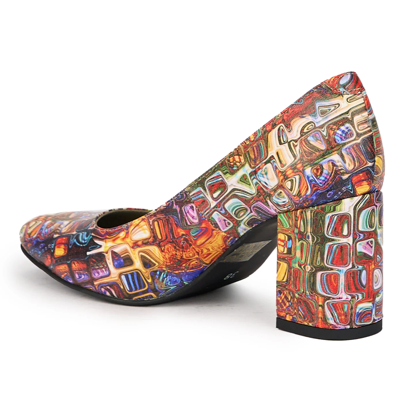 Pantofi dama din piele naturala multicolor cu toc gros 7.5 cm 15860 - Image 2