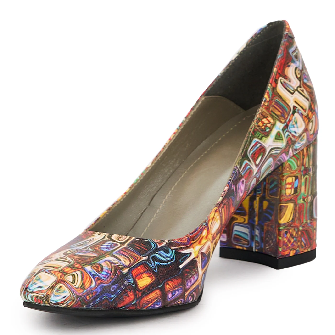 Pantofi dama din piele naturala multicolor cu toc gros 7.5 cm 15860 - Image 3