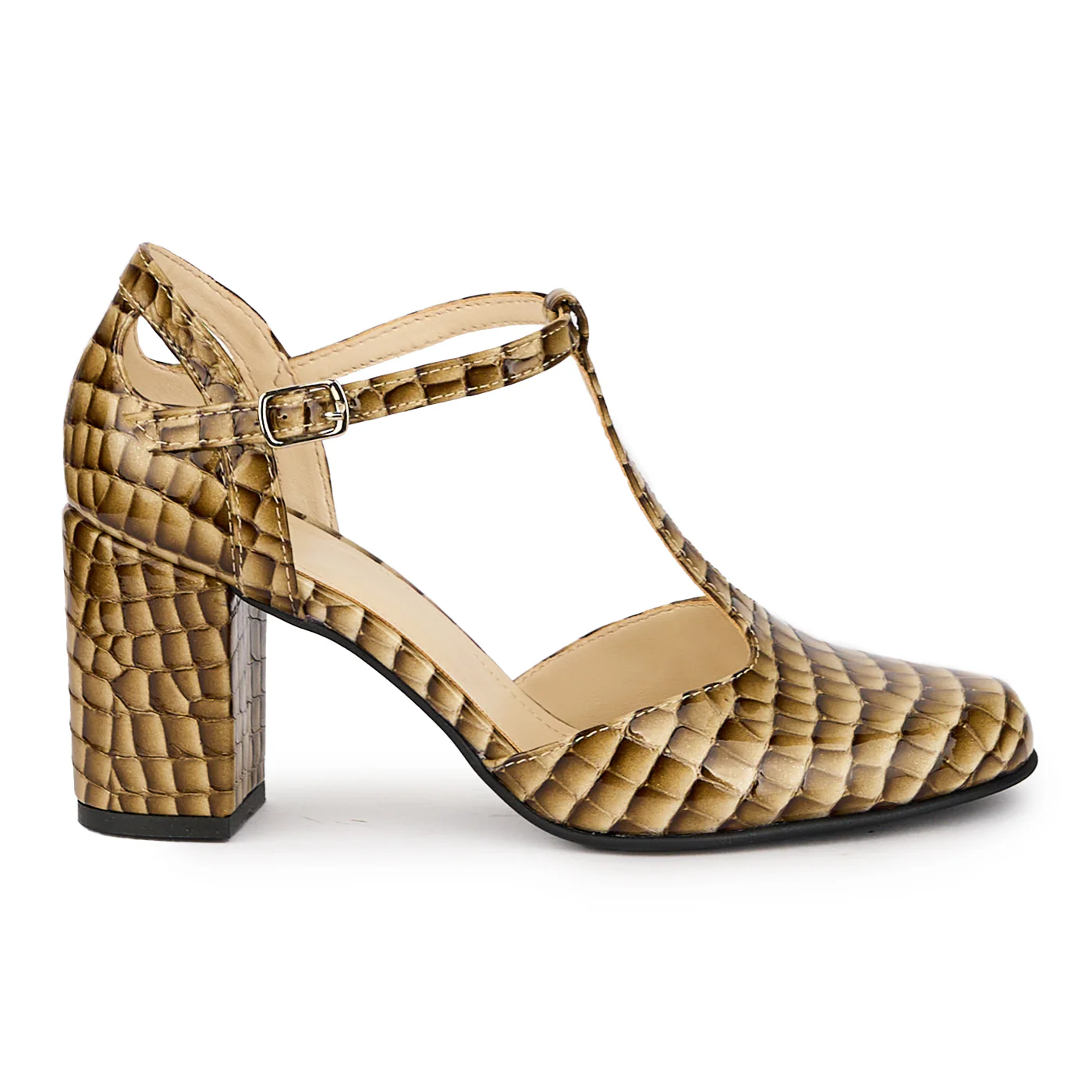 Pantofi dama din piele naturala multicolor cu toc gros 7.5 cm 15983