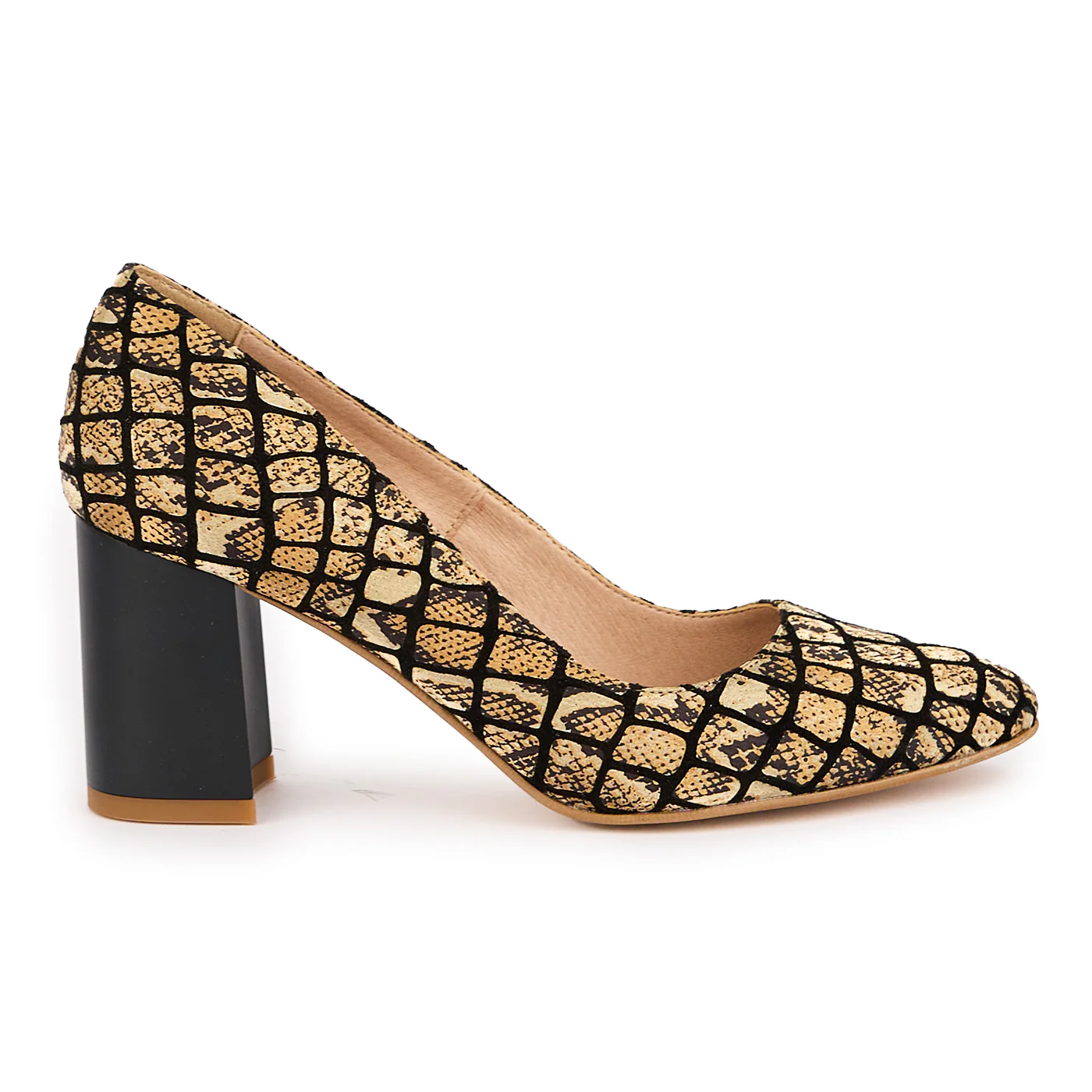 Pantofi dama din piele naturala multicolor cu toc gros 7.5 cm 16863