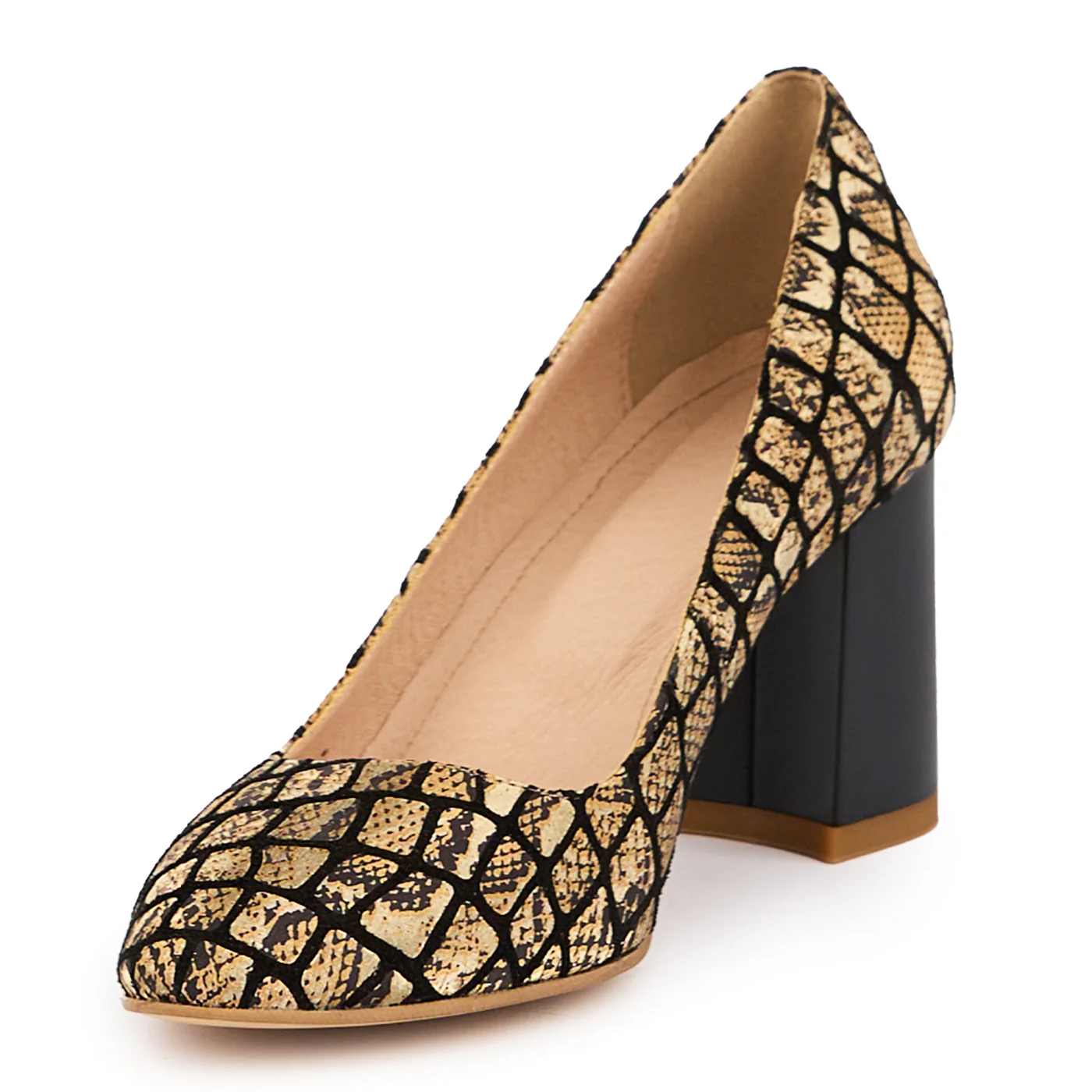 Pantofi dama din piele naturala multicolor cu toc gros 7.5 cm 16863 - Image 3