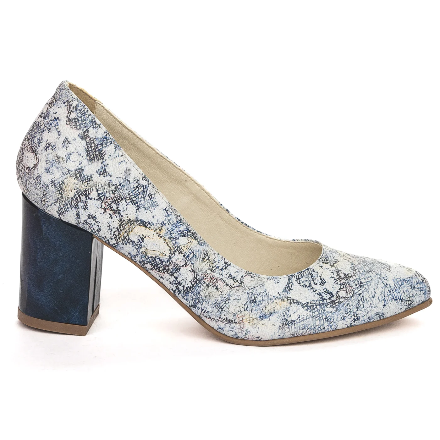 Pantofi dama din piele naturala multicolor cu toc gros 7 cm 13843