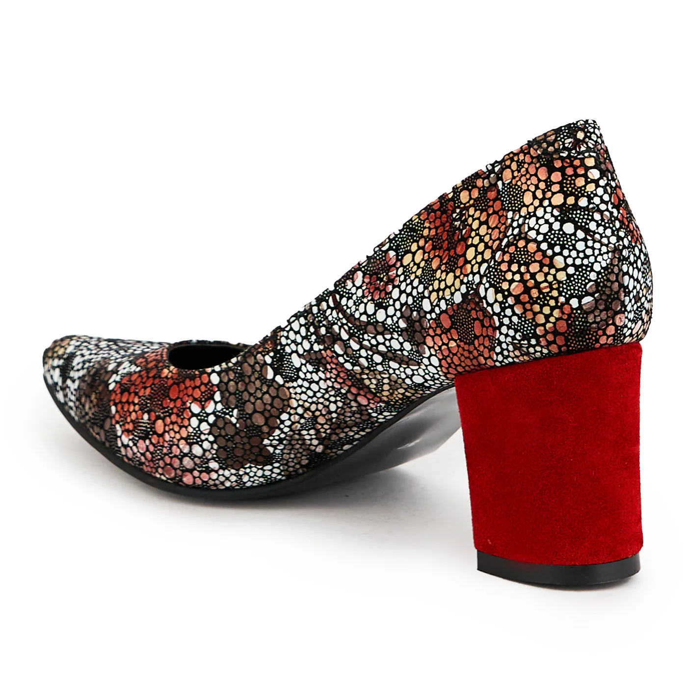 Pantofi dama din piele naturala multicolor cu toc gros 7 cm 14878 - Image 2