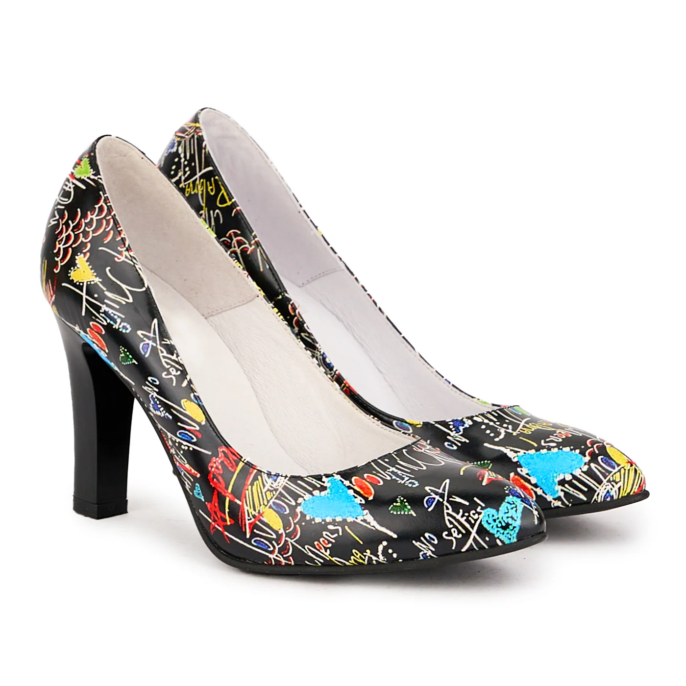 Pantofi dama din piele naturala multicolor cu toc gros 9 cm 16753 - Image 4