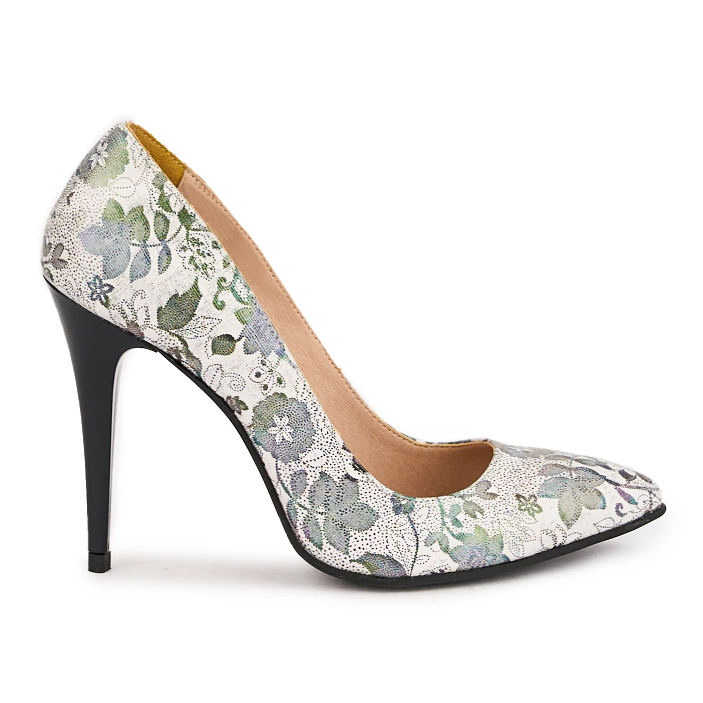 Pantofi dama din piele naturala multicolor cu toc subtire 11 cm 16666