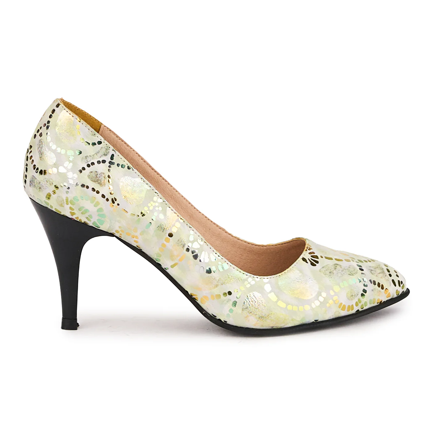 Pantofi dama din piele naturala multicolor cu toc subtire 8.5 cm 16662